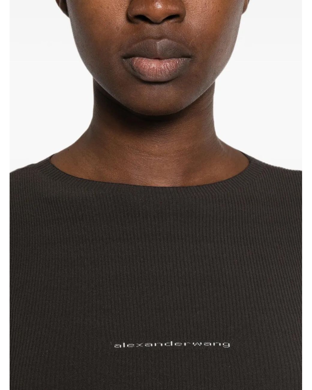Alexander Wang Black Ribbed-Knit Logo-Print T-Shirt
