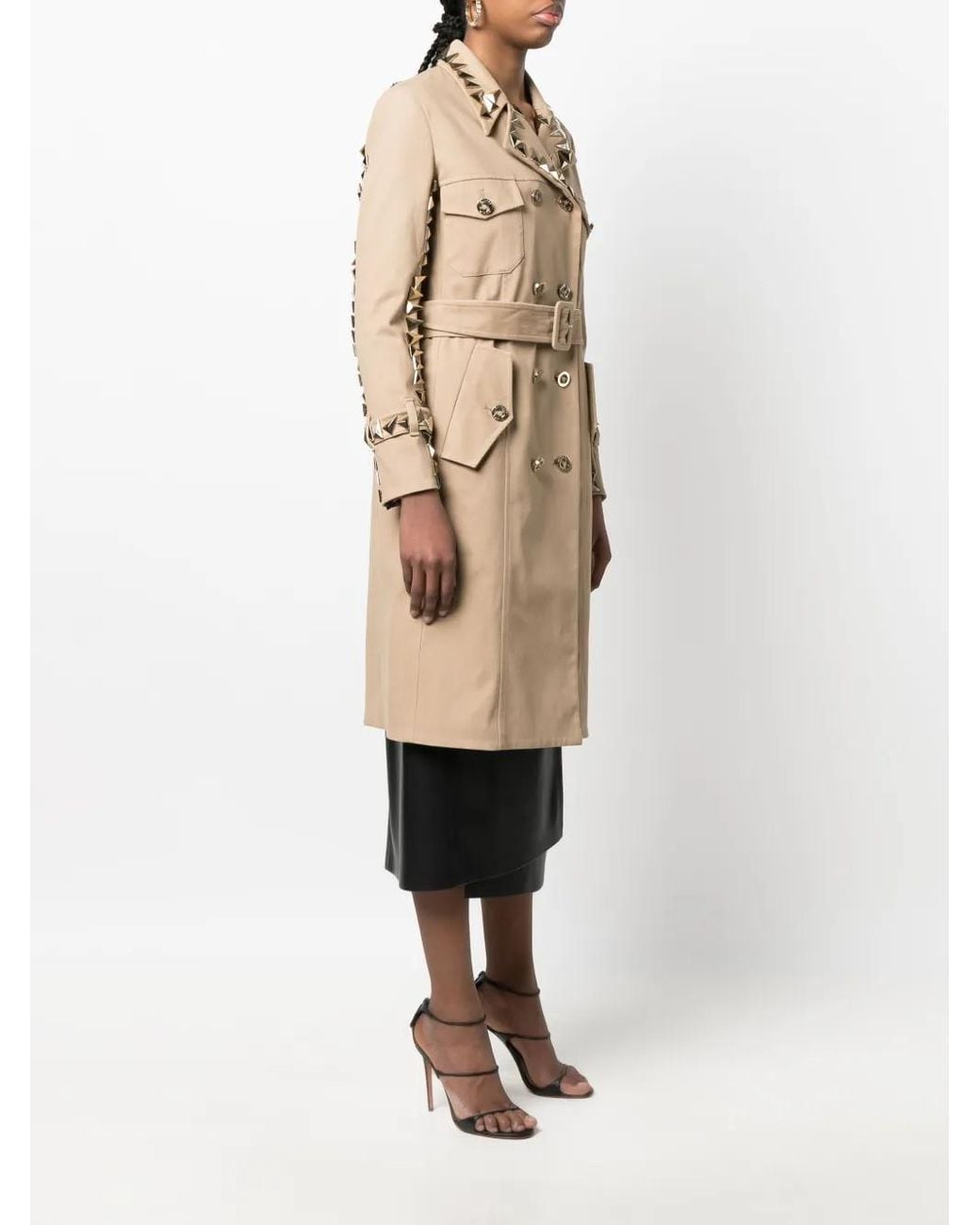 Philipp Plein Natural Studded Belted Trench Coat