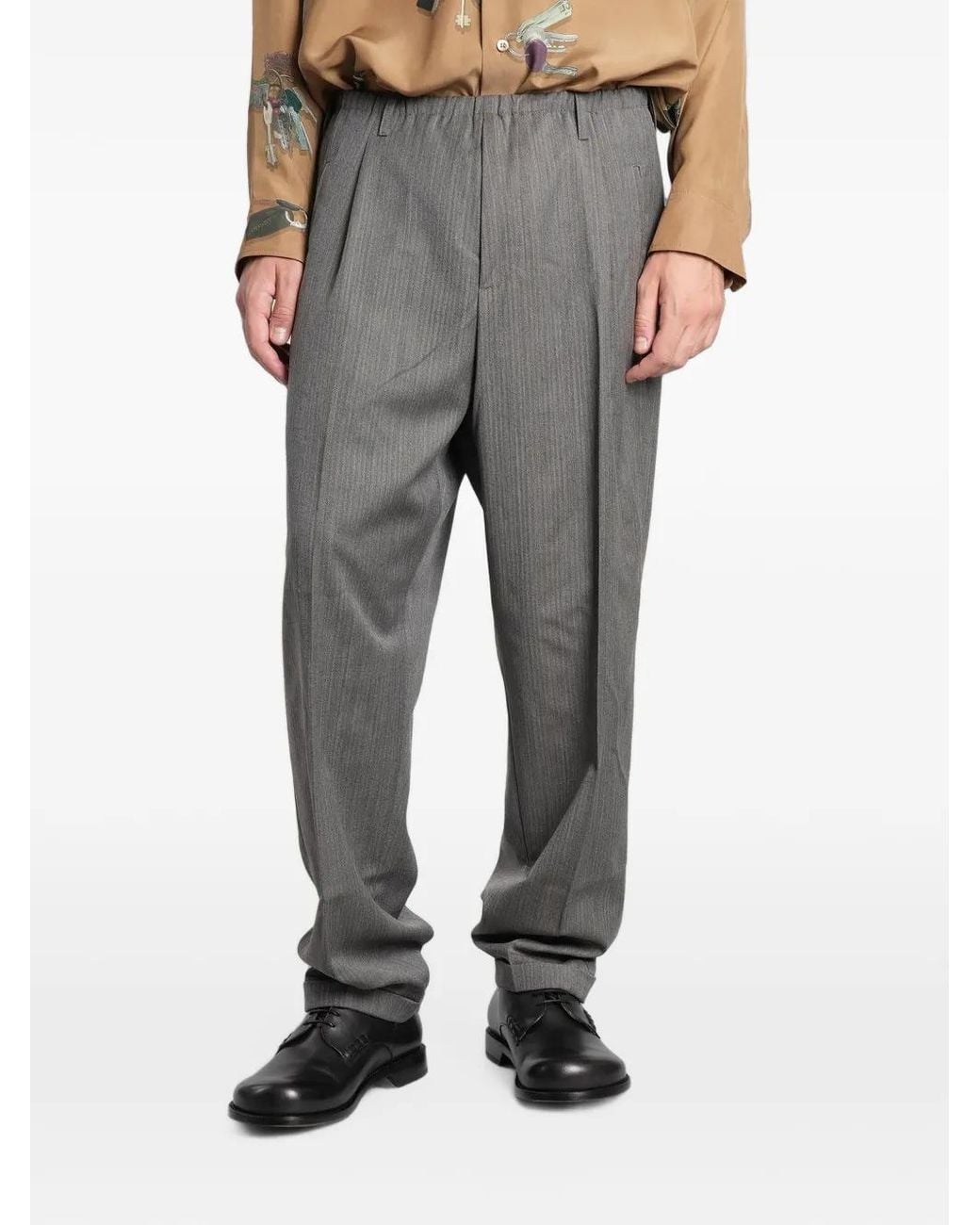 Magliano Gray Herringbone Pleated Trousers for men