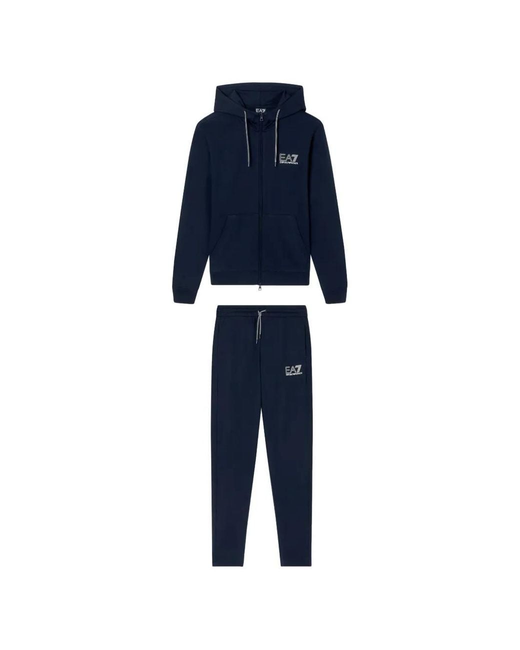 EA7 Blue Pure Cotton Tracksuit With Hood for men