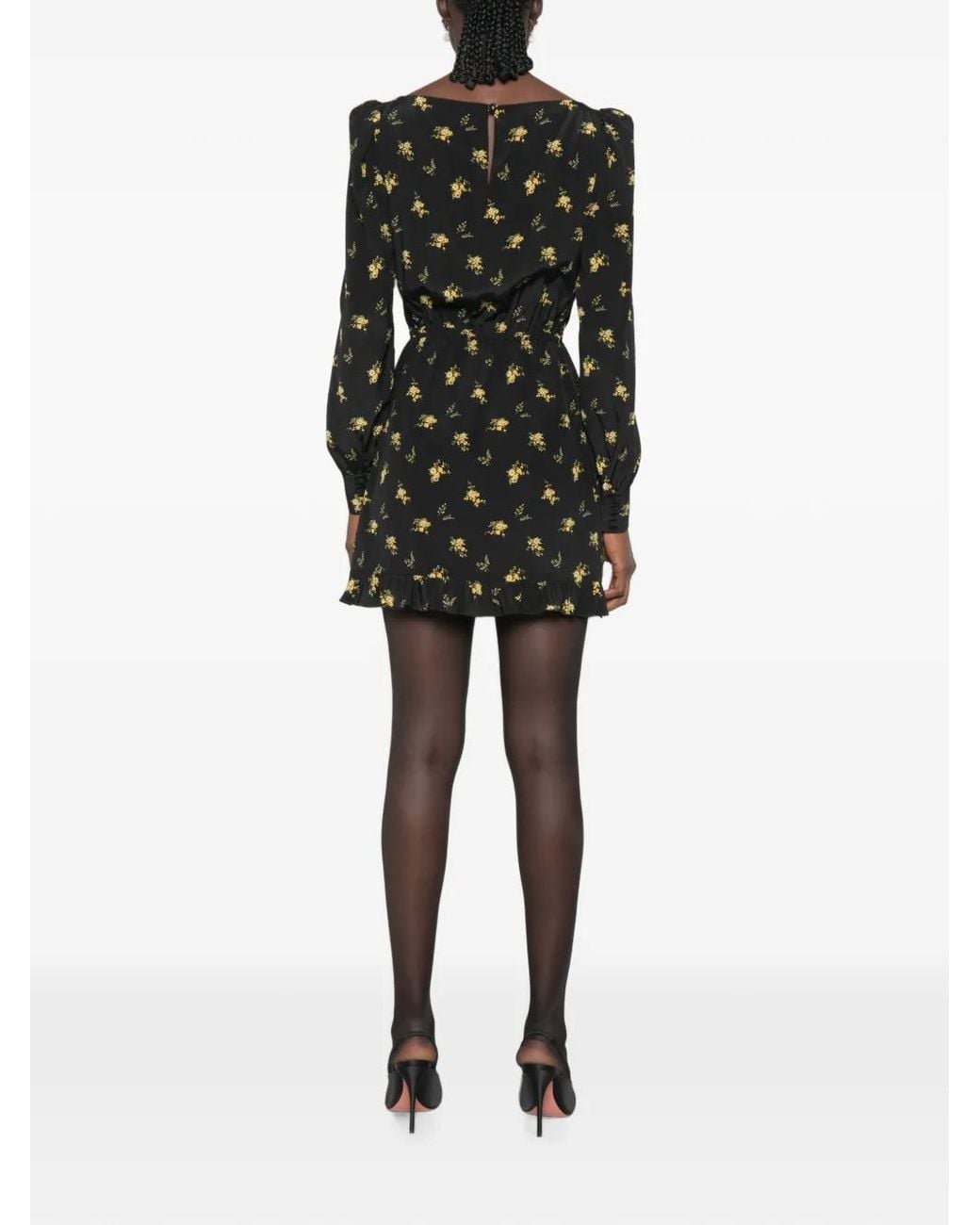 Alessandra Rich Black Floral-Print Silk Mini Dress