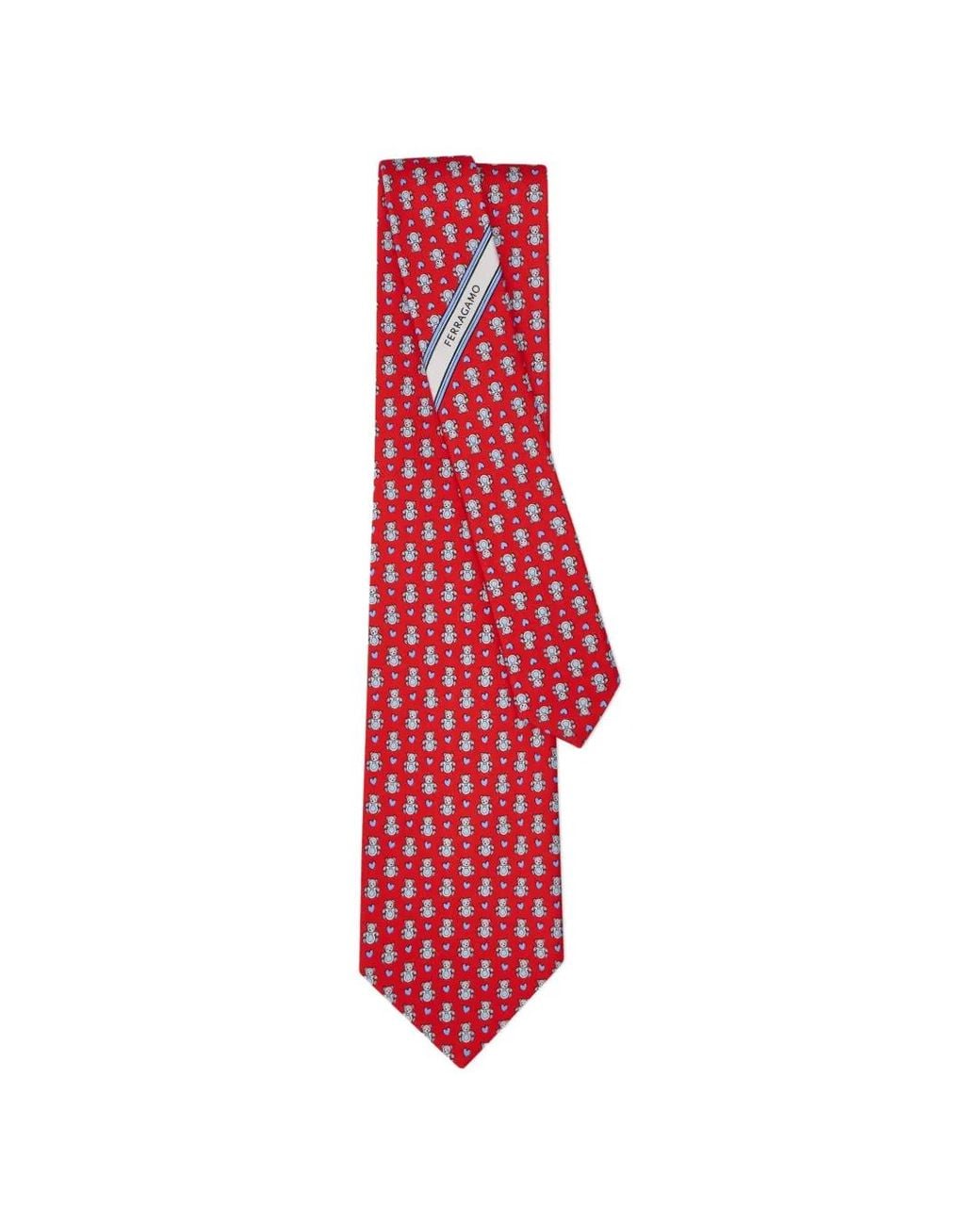 Ferragamo Red Teddy-Print Silk Tie for men