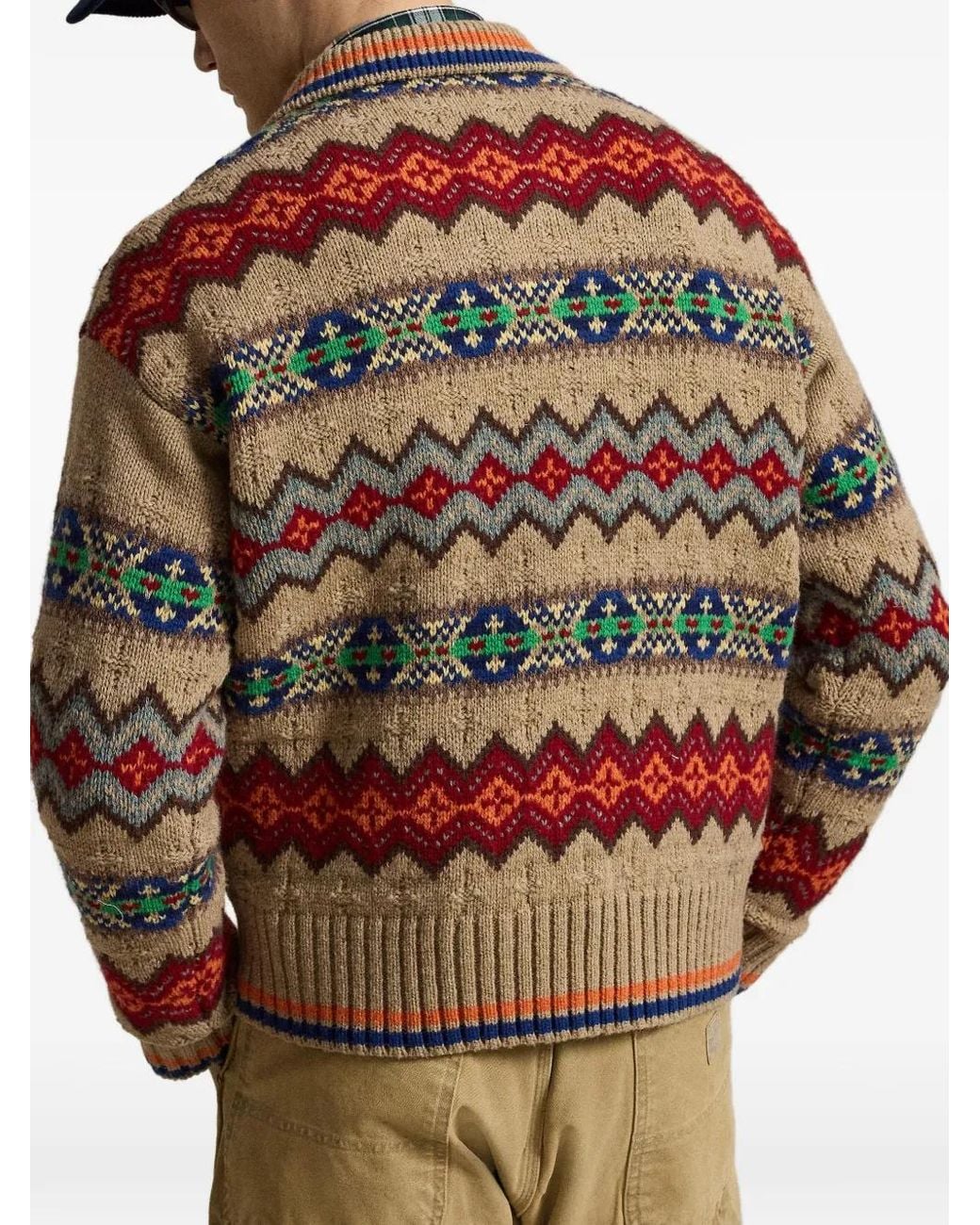 Polo Ralph Lauren Red Fair Isle Polo-Collar Sweater for men