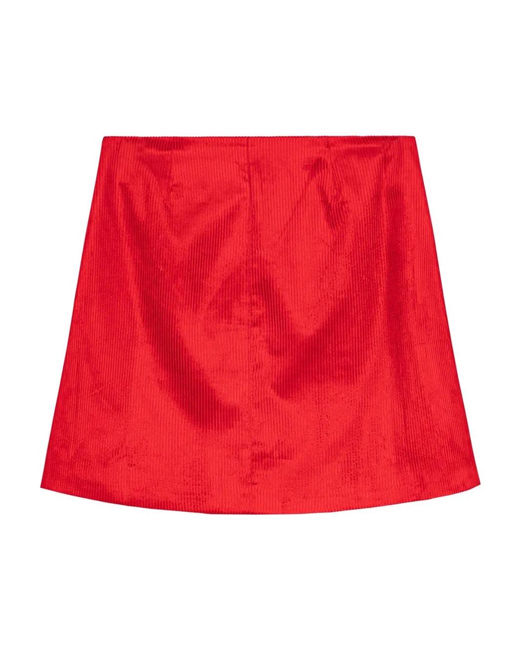 Ganni Red Shiny Corduroy Mini Skirt