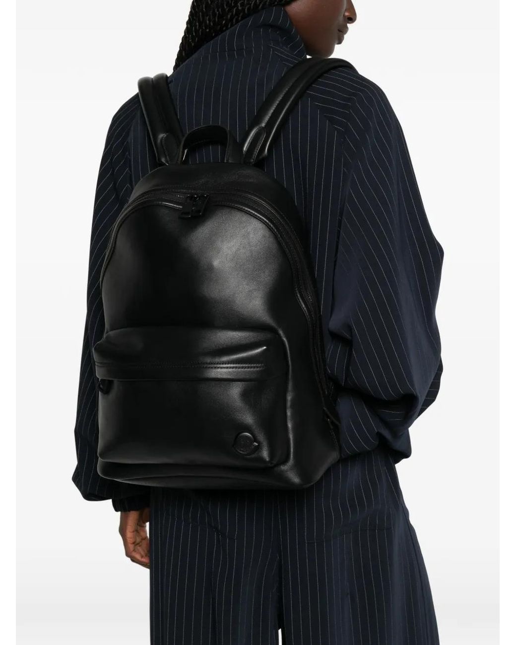 Moncler Black Logo-Patch Leather Backpack