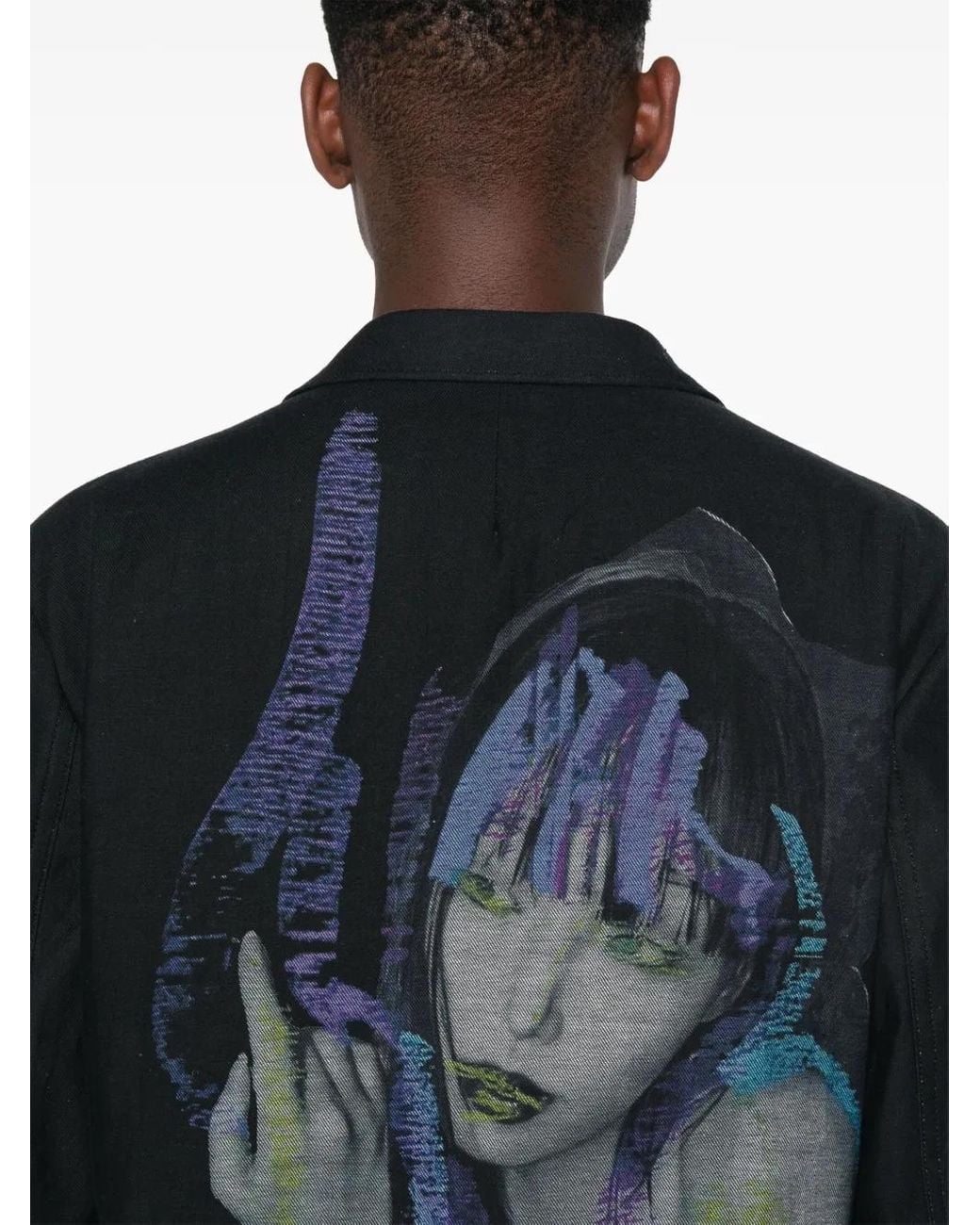 Yohji Yamamoto Black Graphic-Print Coat for men