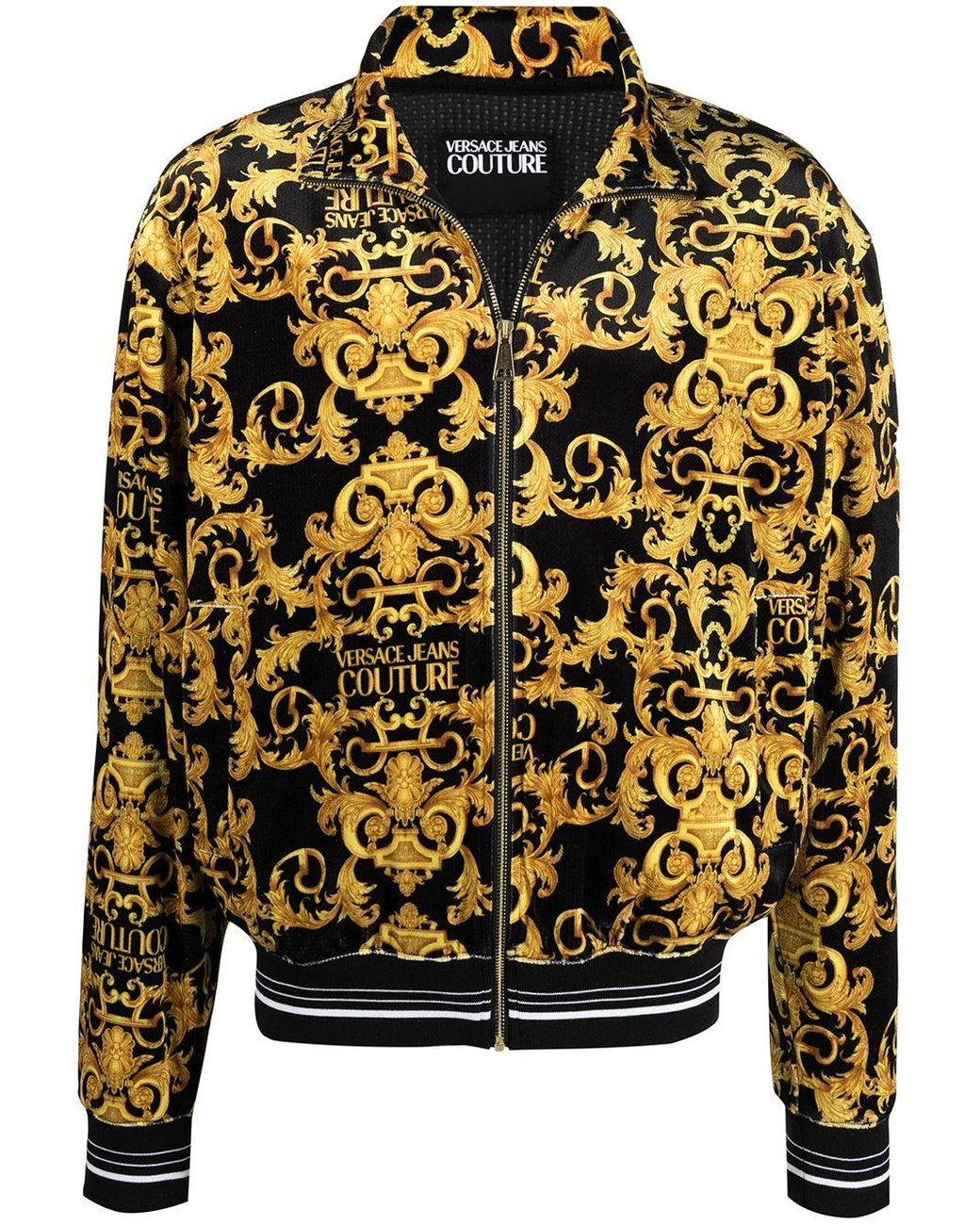 Versace Jeans Couture Denim Signature Baroque Print Bomber Jacket in ...
