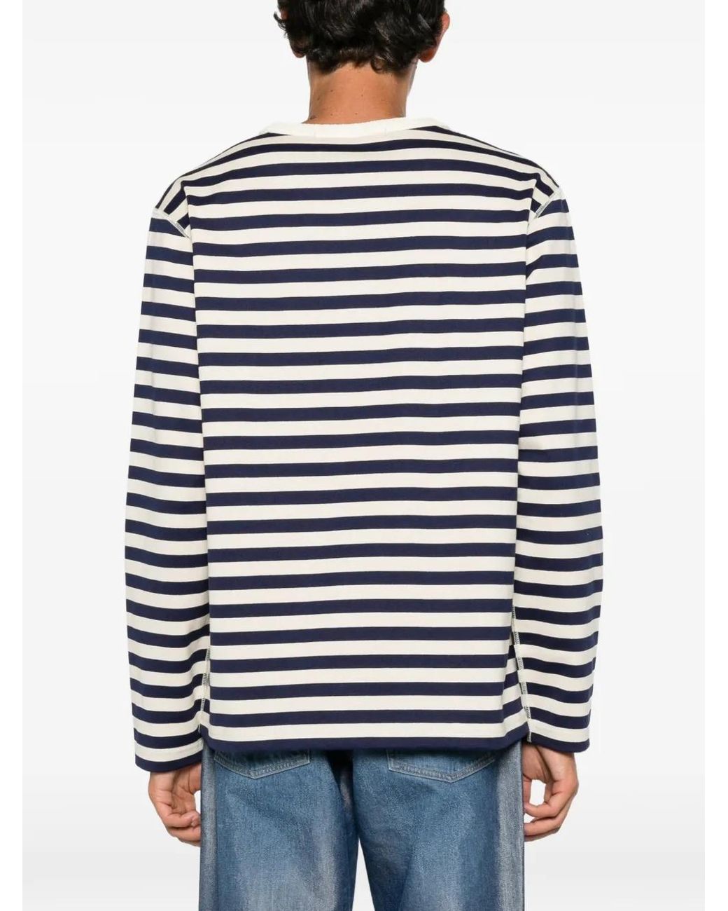 Junya Watanabe Blue Horizontal-Stripe Long-Sleeve T-Shirt for men