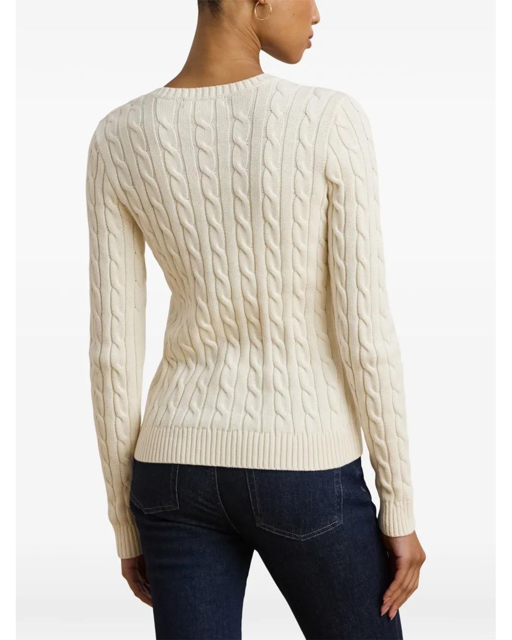 Ralph Lauren White Pull En Maille Torsadée