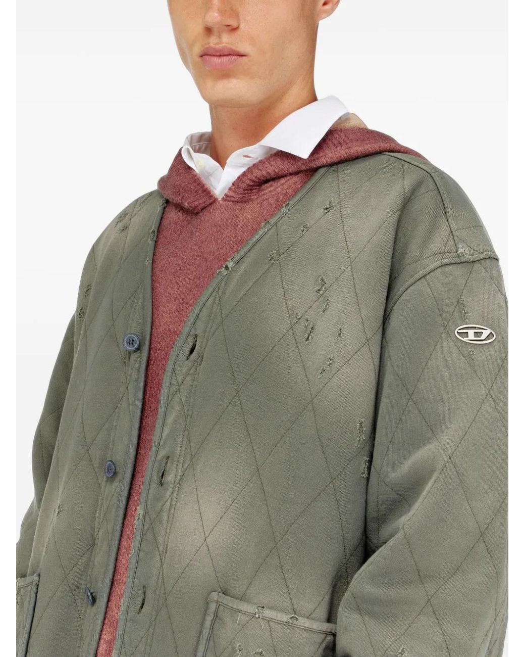 DIESEL Green Distressed Quilted Liner Jacket for men