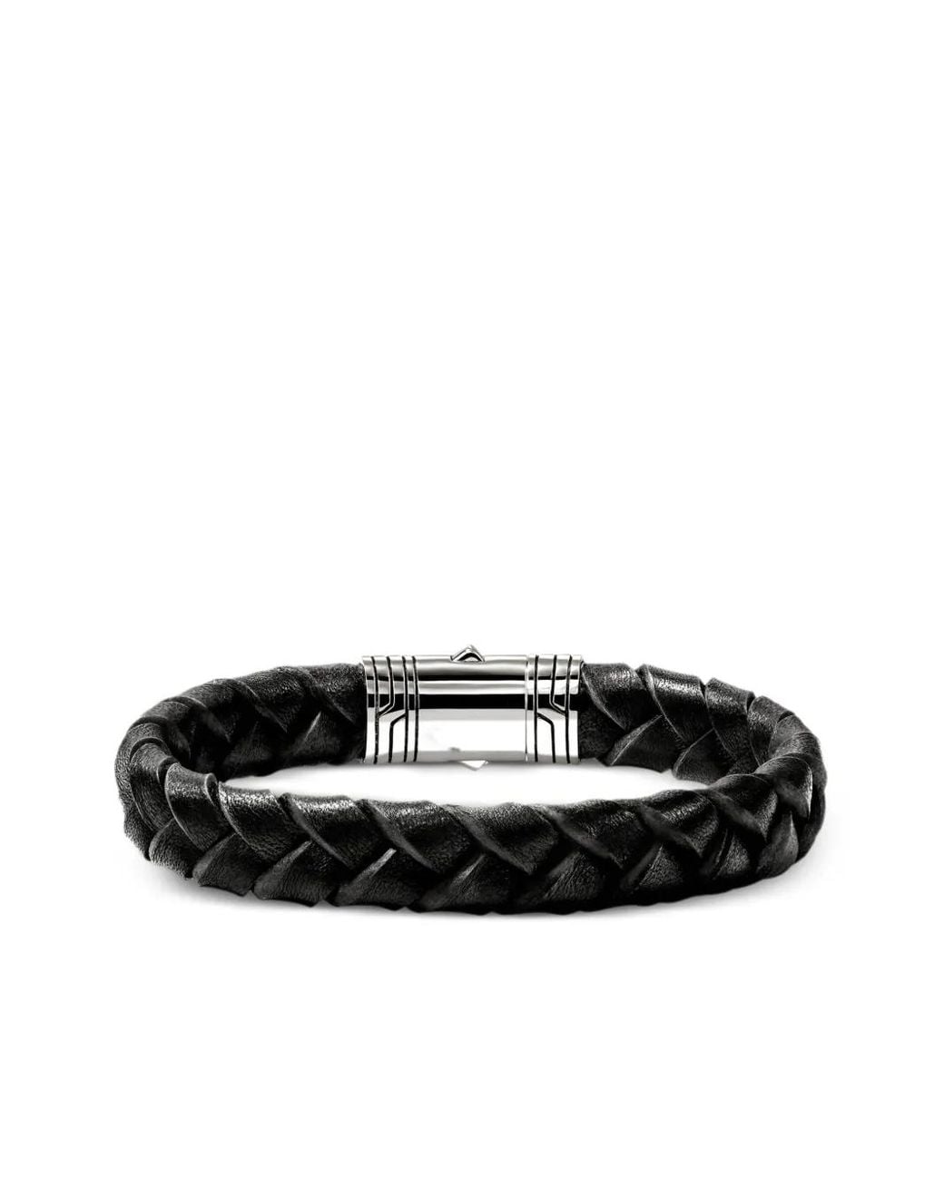 John Hardy Black Sterling Leather Braided Bracelet for men