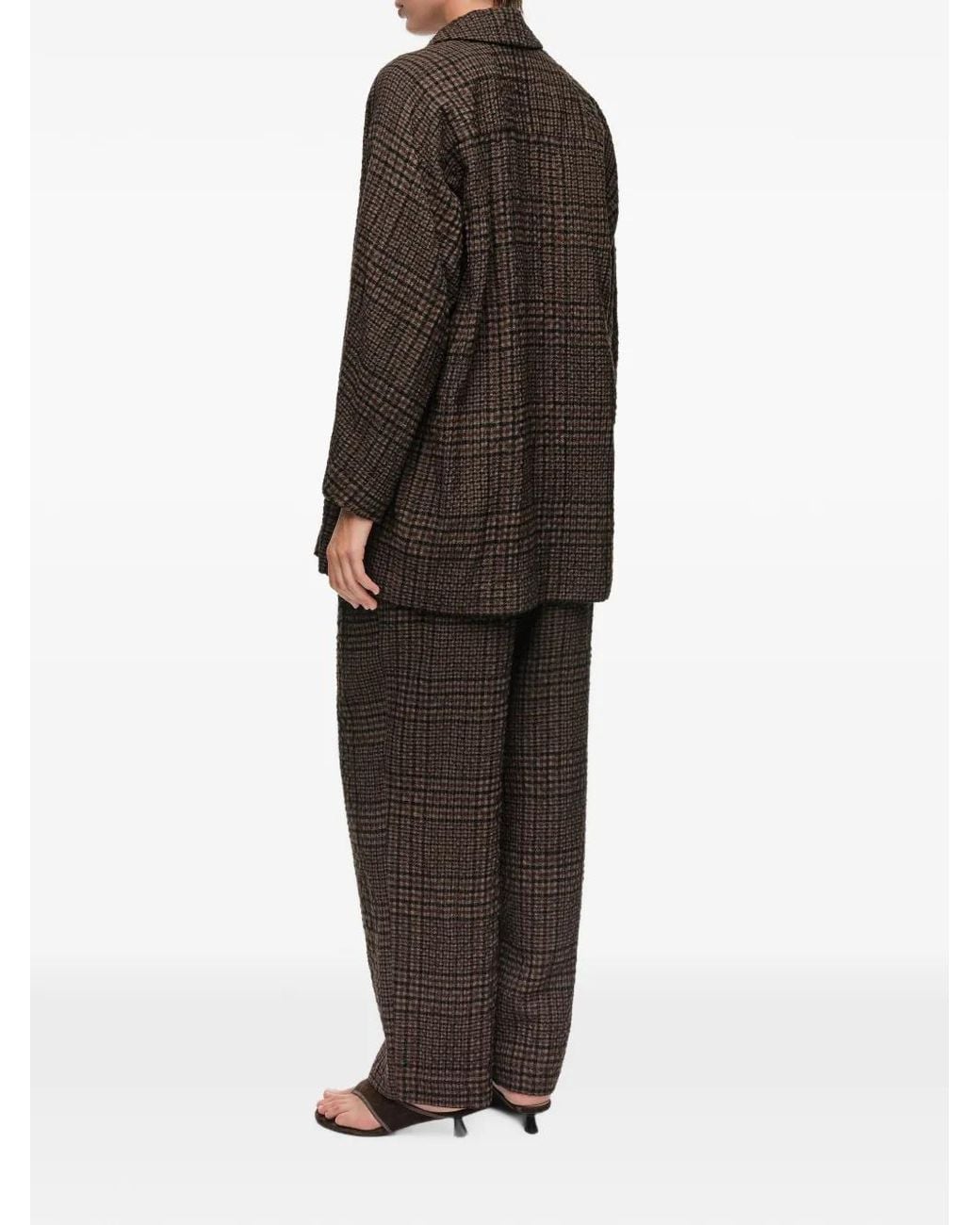 Bimba Y Lola Brown Checked Straight Tailored Wool Blazer