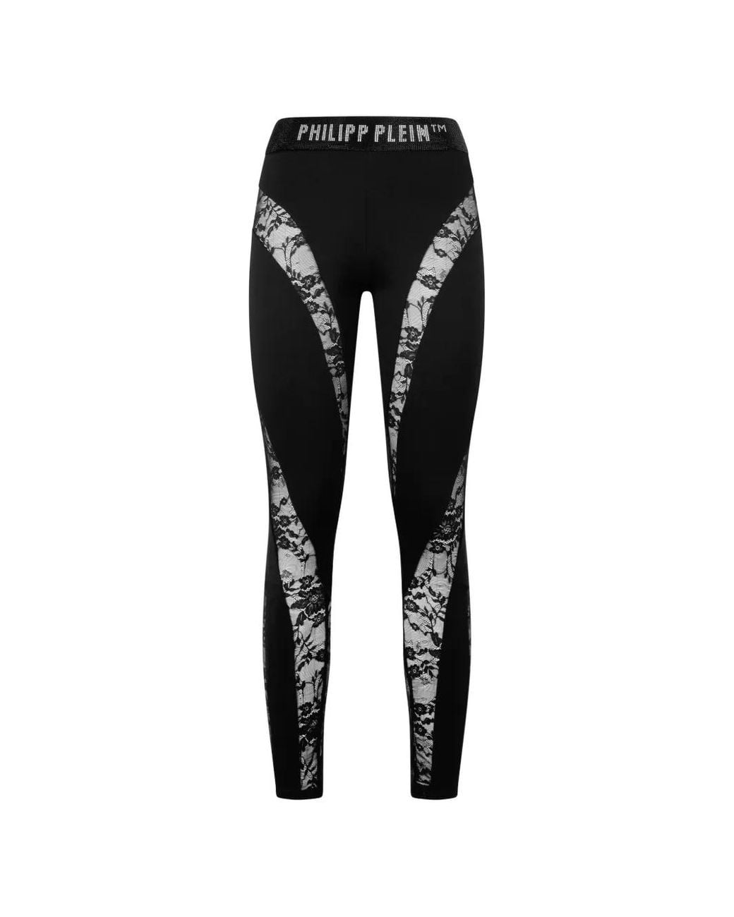 Philipp Plein Black Multicutting Rhinestones Lace Leggings