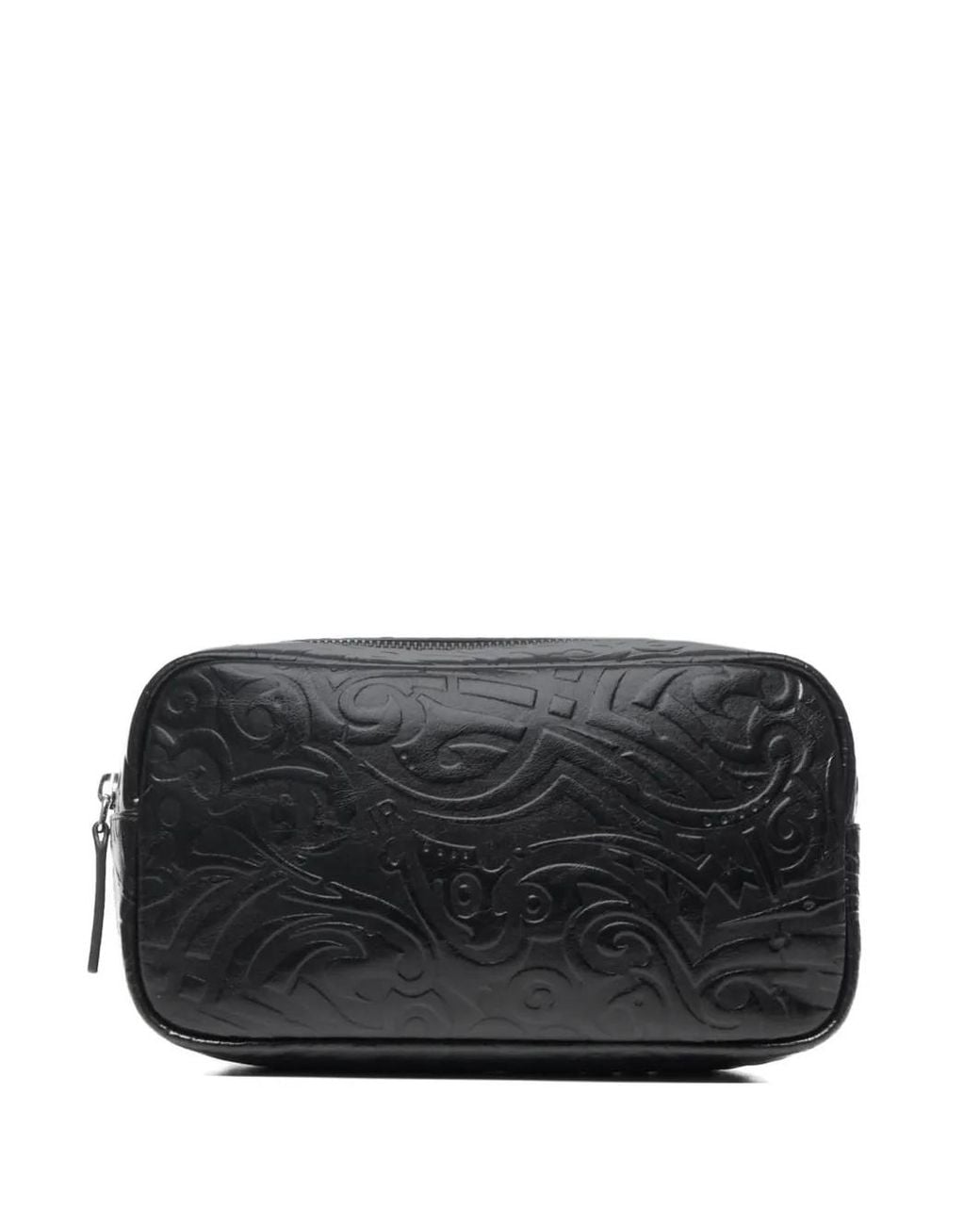 John Richmond Black Embossed-Pattern Clutch Bag for men