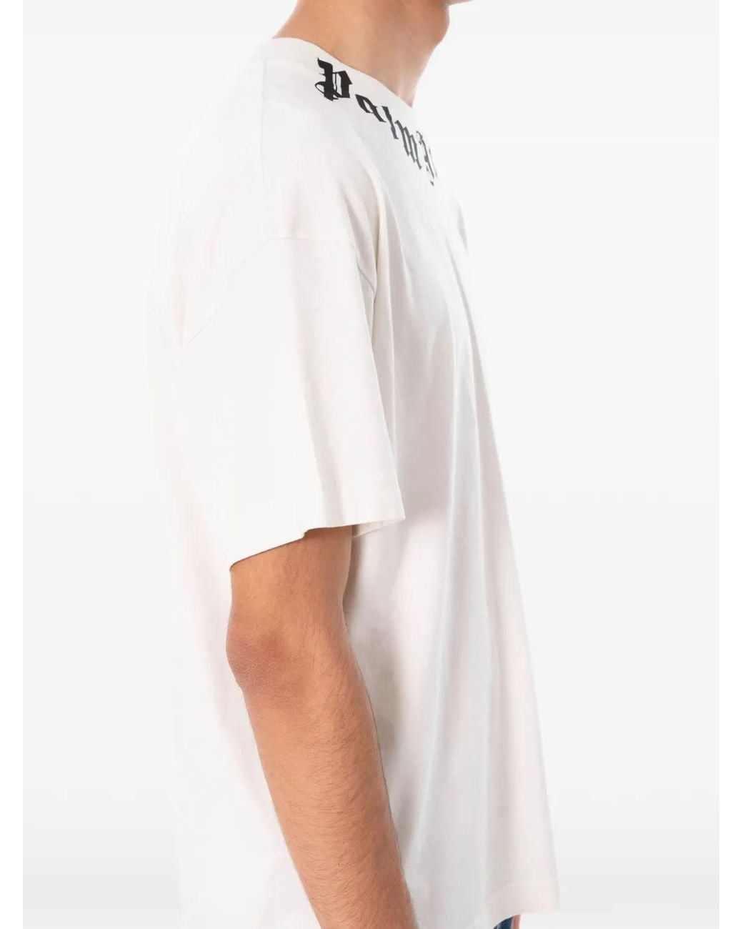 Palm Angels White Logo-Print T-Shirt for men