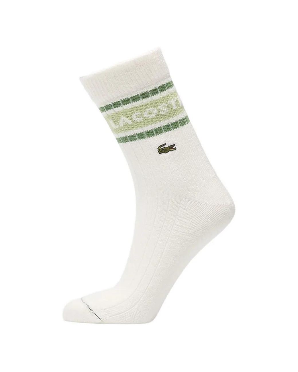 Lacoste White Chaussettes Rayées À Logo Brodé