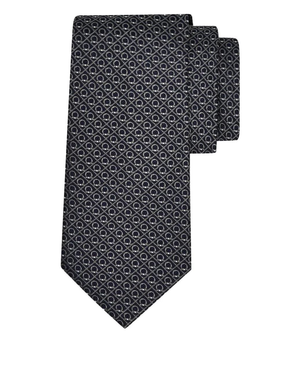 Ferragamo Black Gancini Jacquard Silk Tie for men