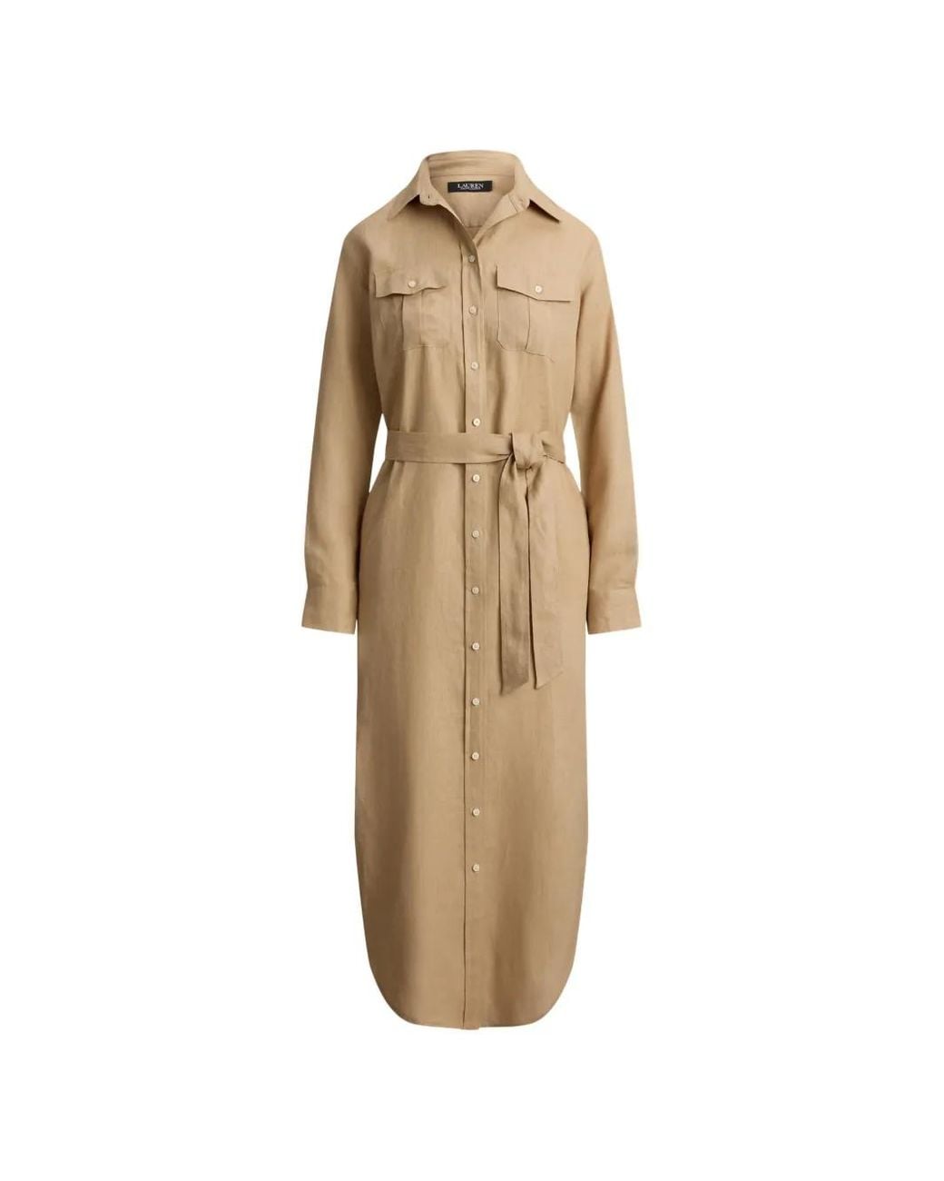 Ralph Lauren Natural Belted Patch-Pocket Midi Shirtdress