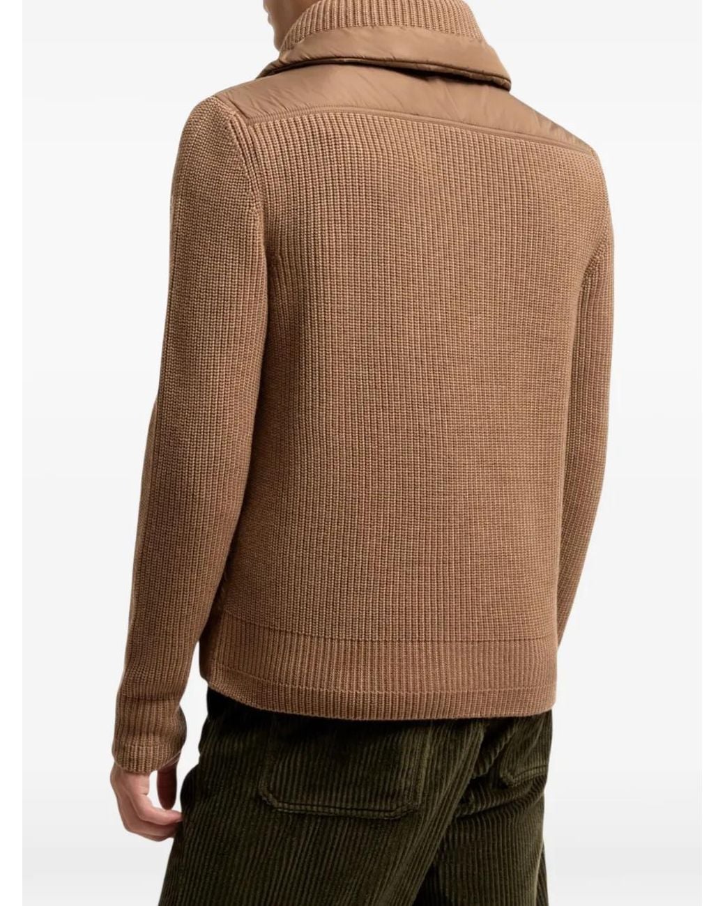 Moncler Brown Padded Knit-Sleeve Jacket for men