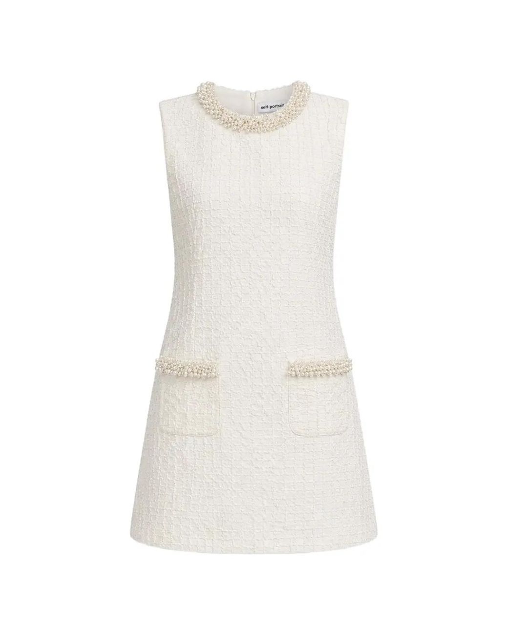 Self-Portrait White Pearl-Embellished A-Line Mini Dress