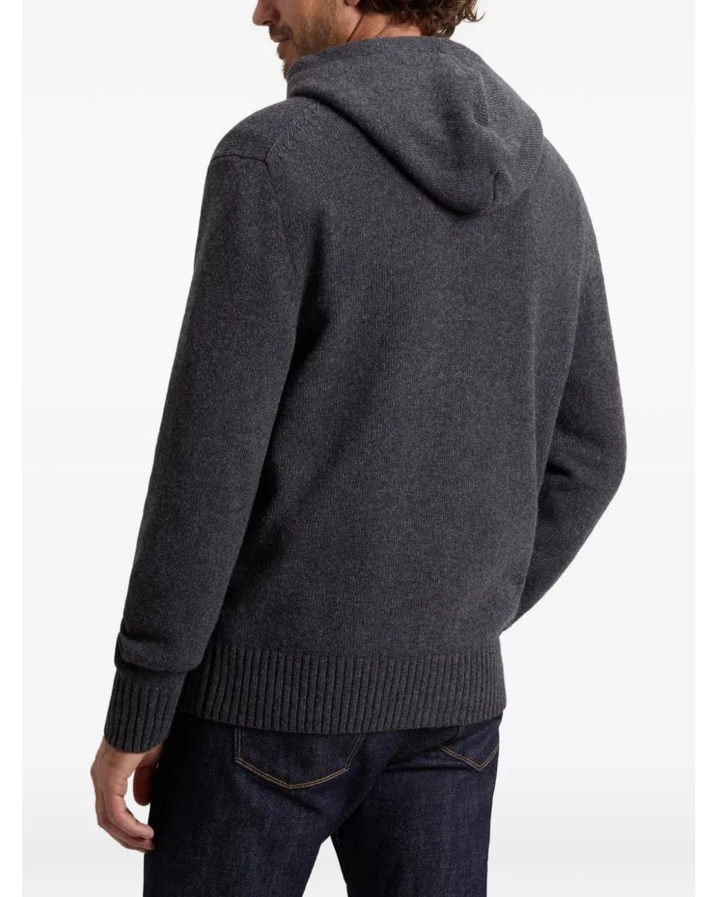 Woolrich Blue Zip-Up Knit Hoodie for men