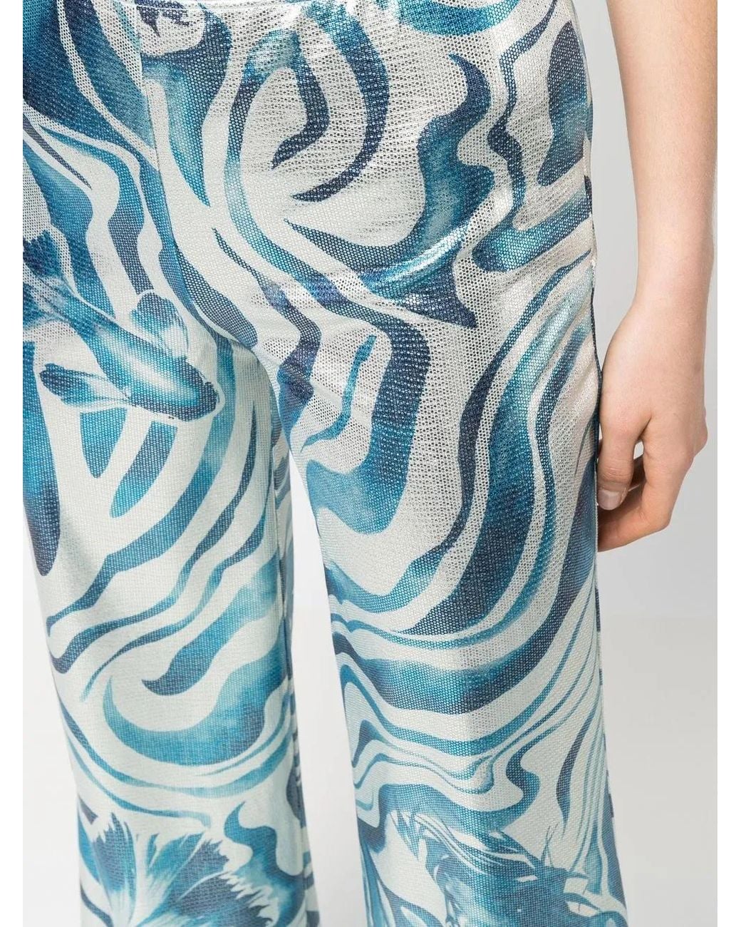 Alberta Ferretti Blue Metallic Swirl Print Trousers