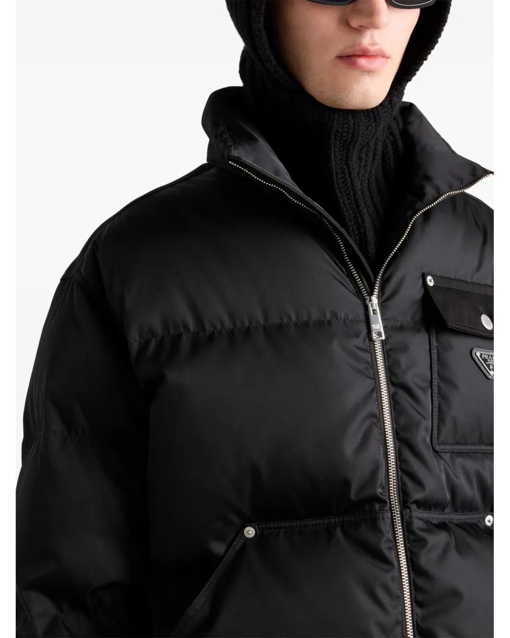 Prada Cropped Gewatteerd Jack Met Logo in het Black voor heren