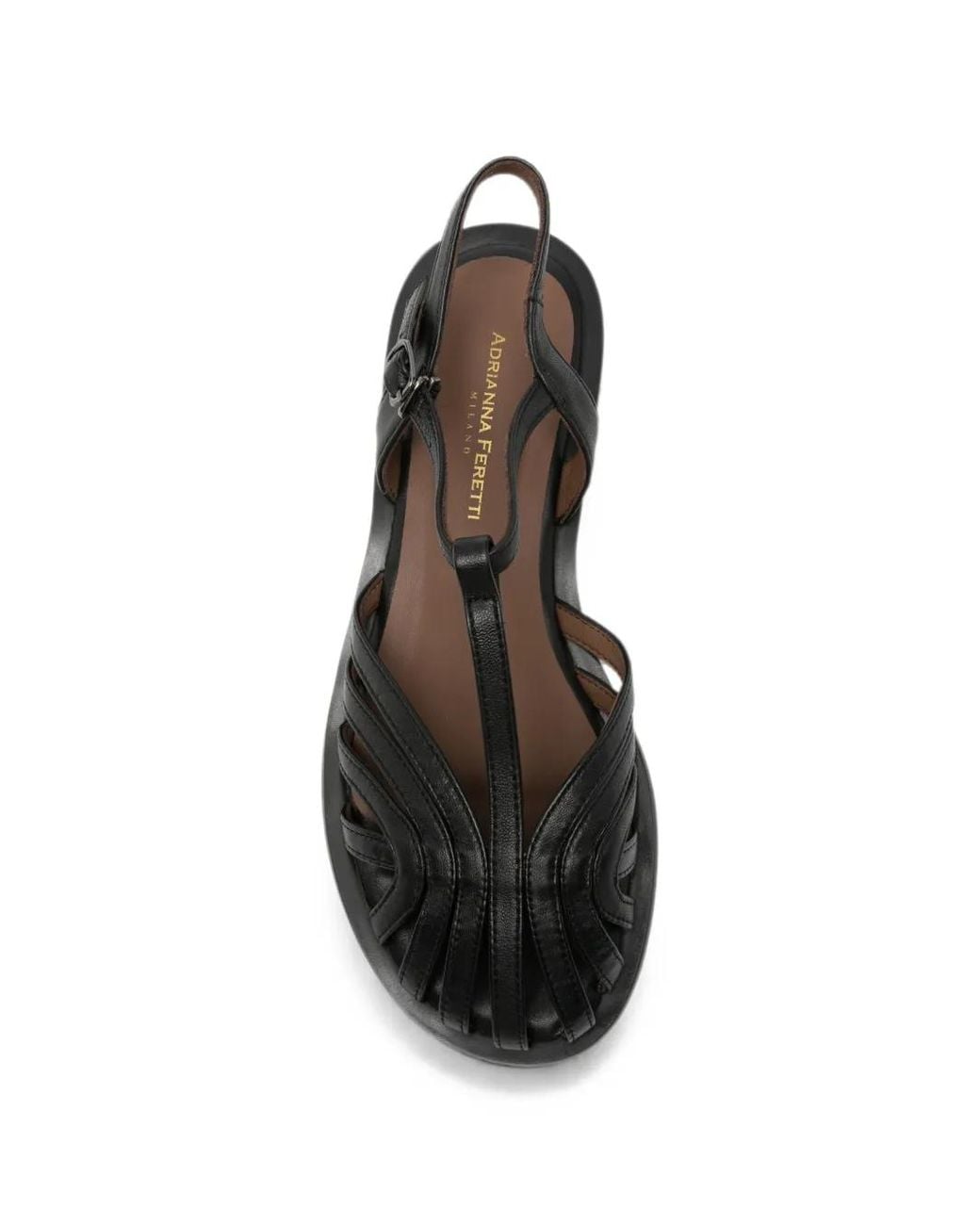 ADRIANNA FERETTI Black Cage T-Bar Sandals