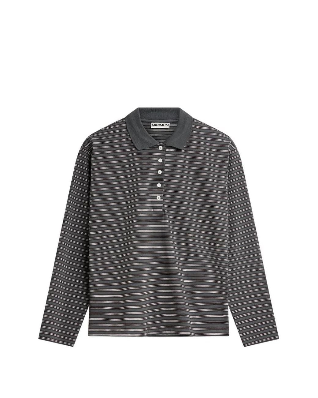 Minimum Gray Tilde Horizontal-Stripe Polo Shirt
