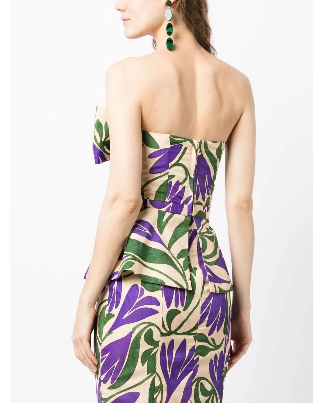 Bambah Purple Floral-Print Bow-Detail Peplum Top