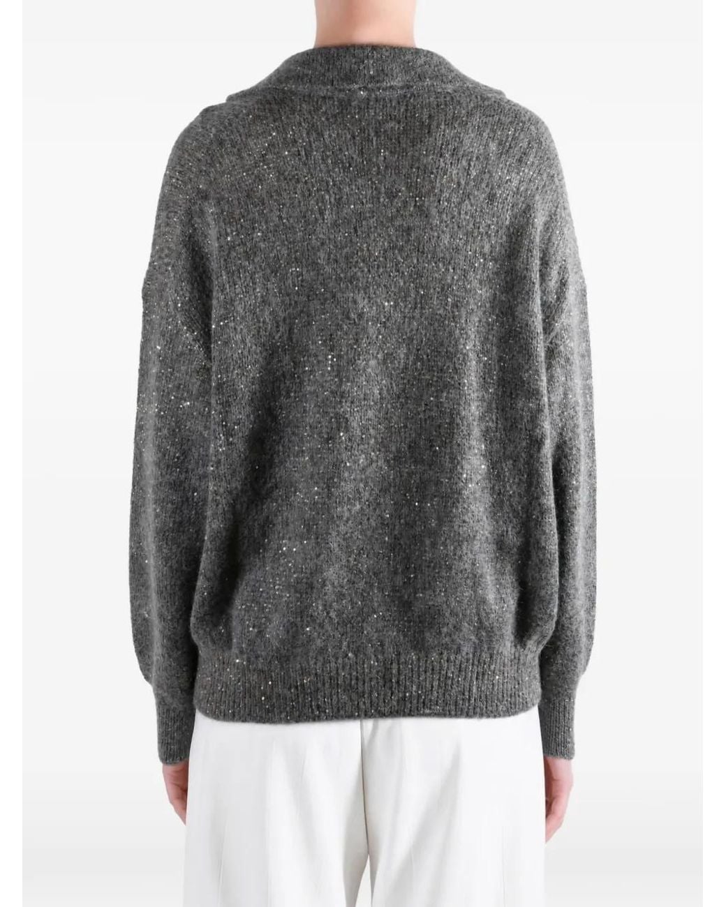 Brunello Cucinelli Gray Sequin-Embellished Sweater