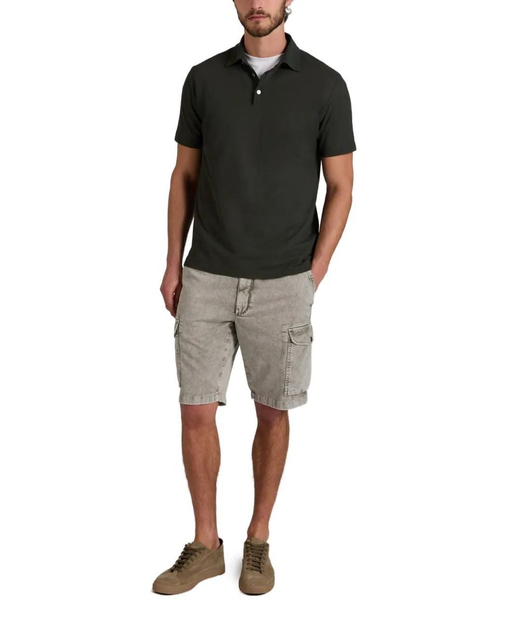 Slowear Gray Button Cargo Shorts for men