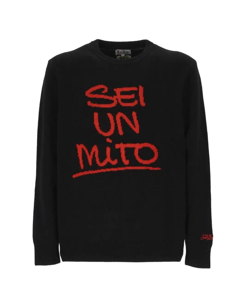 Mc2 Saint Barth Black Heron Intarsia-Knit Wool Sweater for men