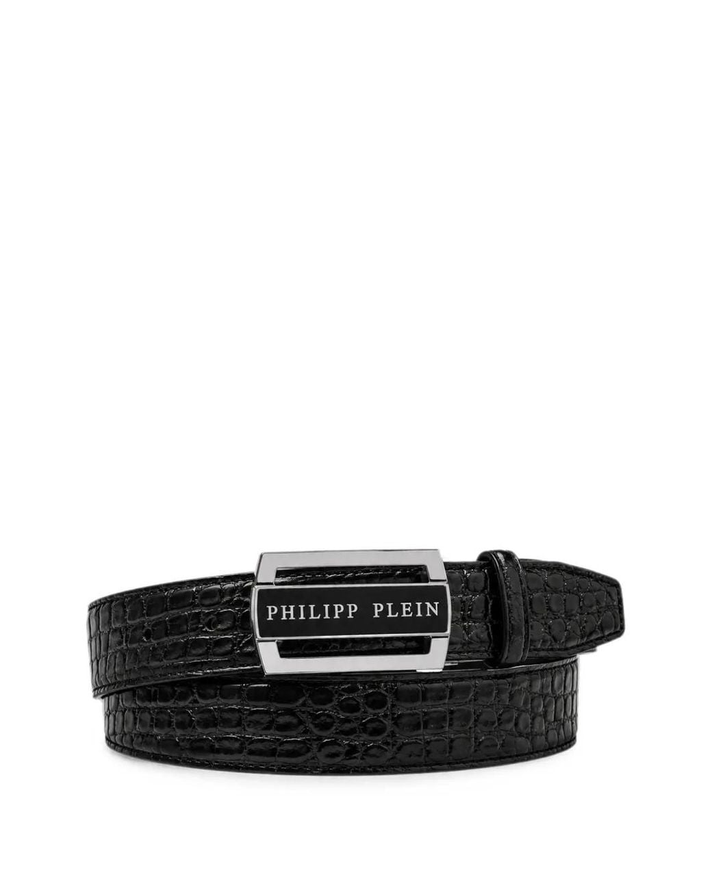 Philipp Plein Black Leather Belt Cocco for men