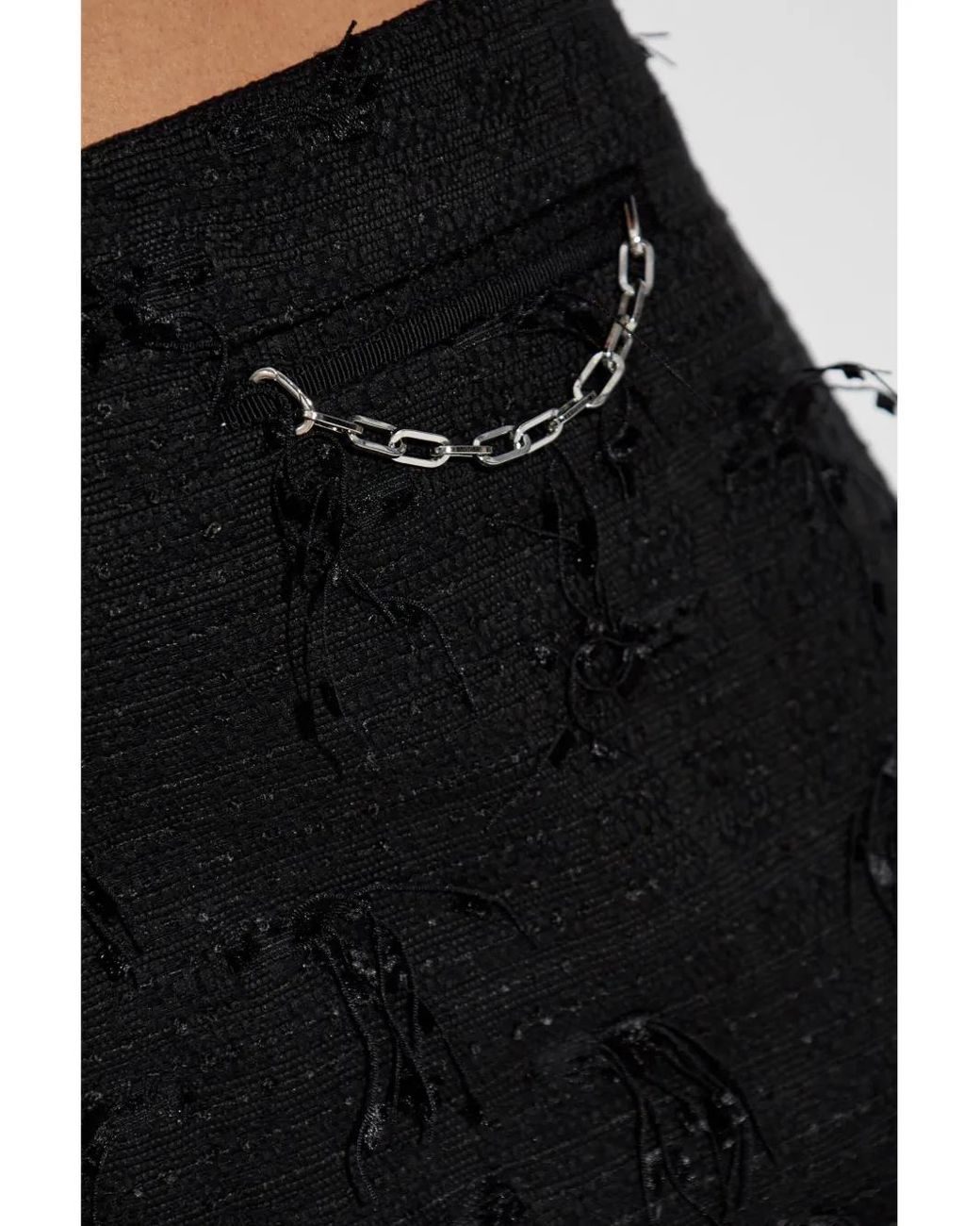 Ganni Black Fringed Tweed Mini Skirt