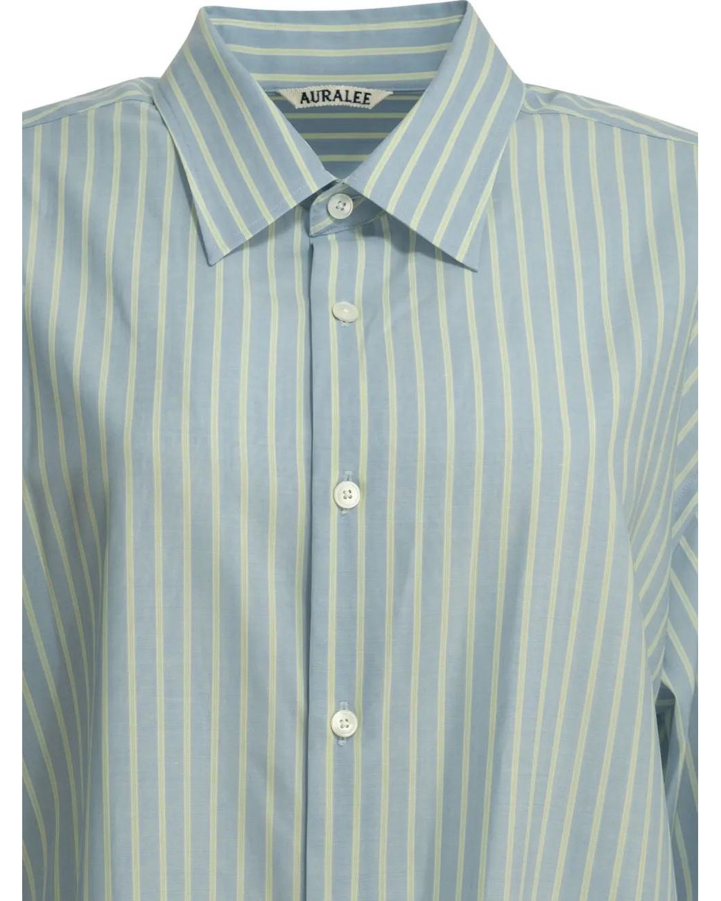 Auralee Blue Striped Wool Shirt