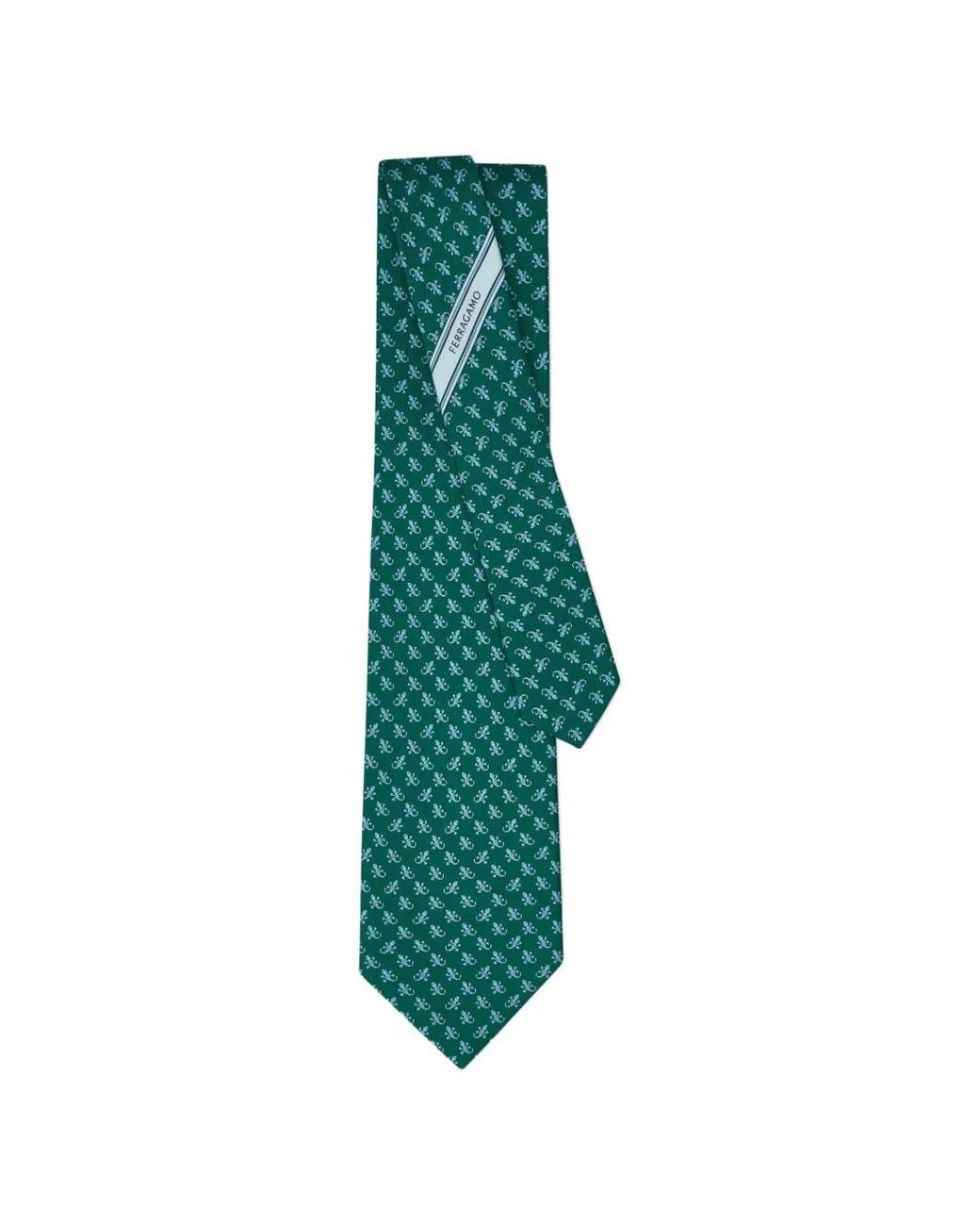 Ferragamo Green Gecko-Print Silk Tie for men