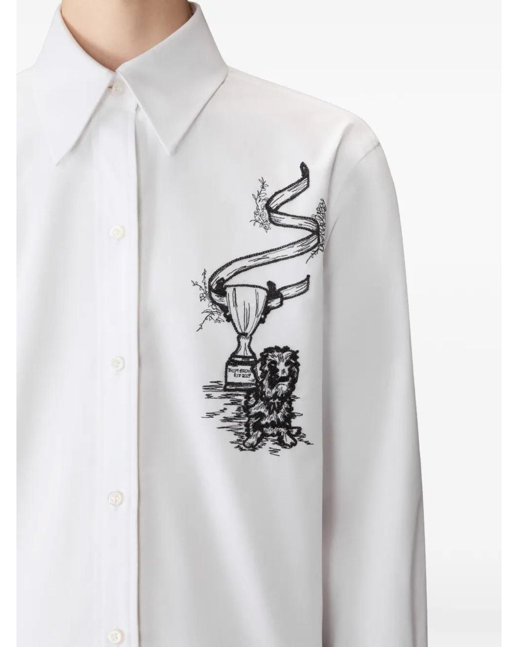 Thom Browne White Pencil Stitch Hector Trophy Embroidery Shirt