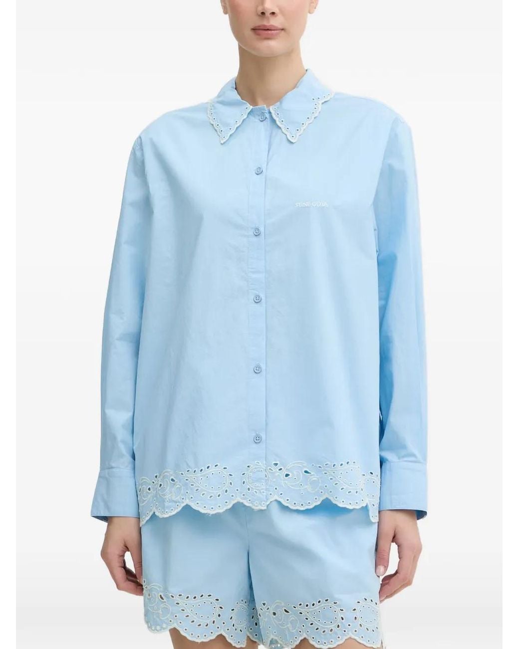 Stine Goya Blue Broderie-Anglaise Scalloped Shirt