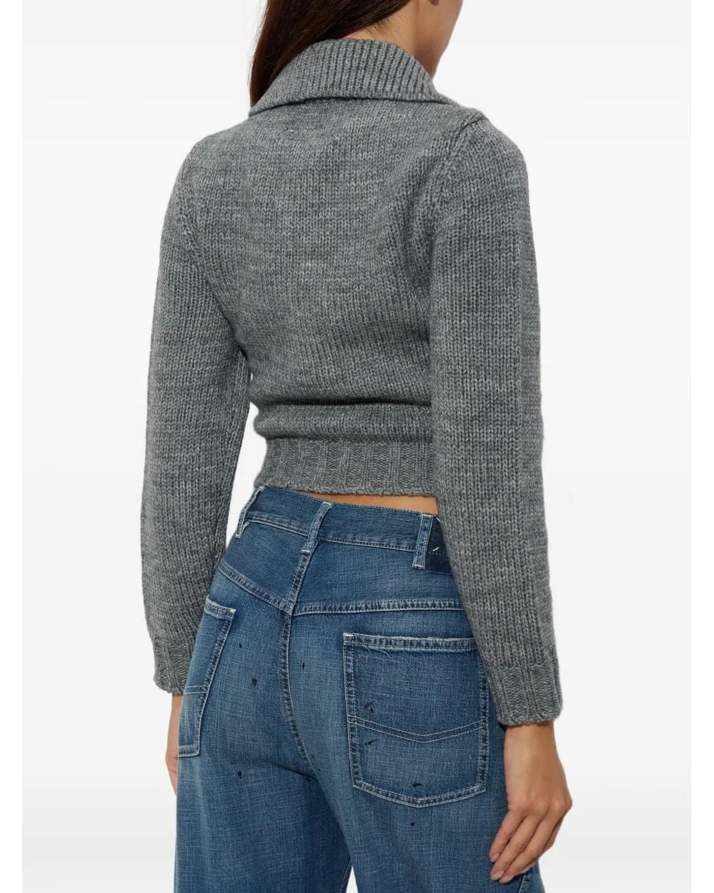 MM6 by Maison Margiela Gray Chunky-Knit Cropped Cardigan