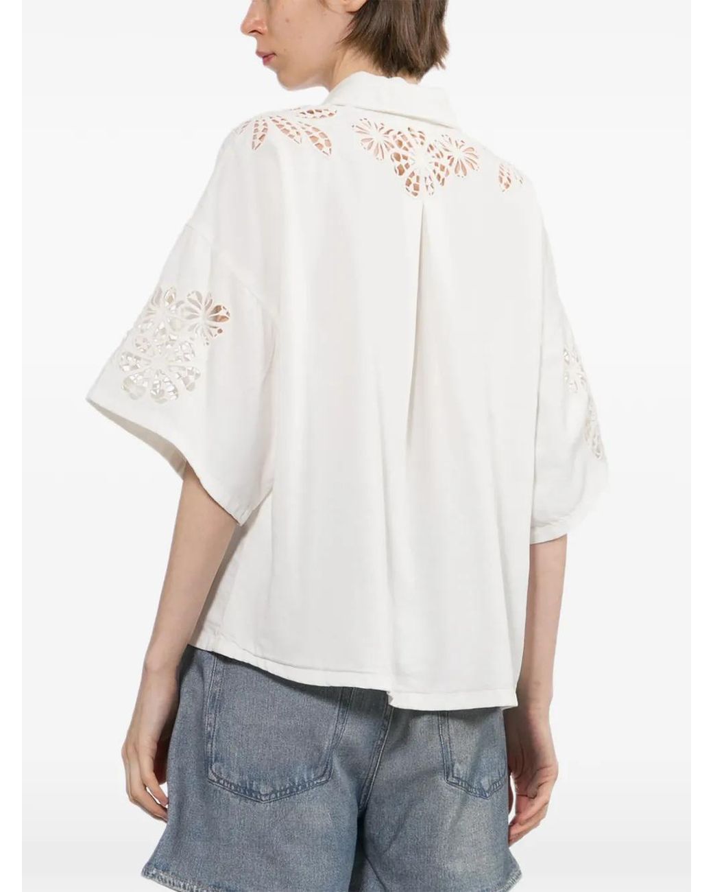Rag & Bone White Leaf-Embroidered Blouse