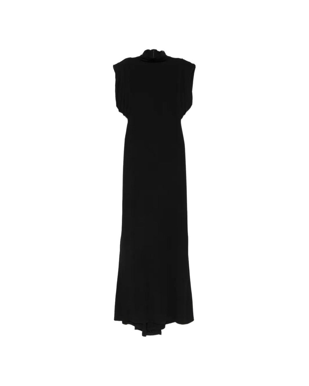 Mugler Black Padded-Shoulder High-Neck Maxi Dress