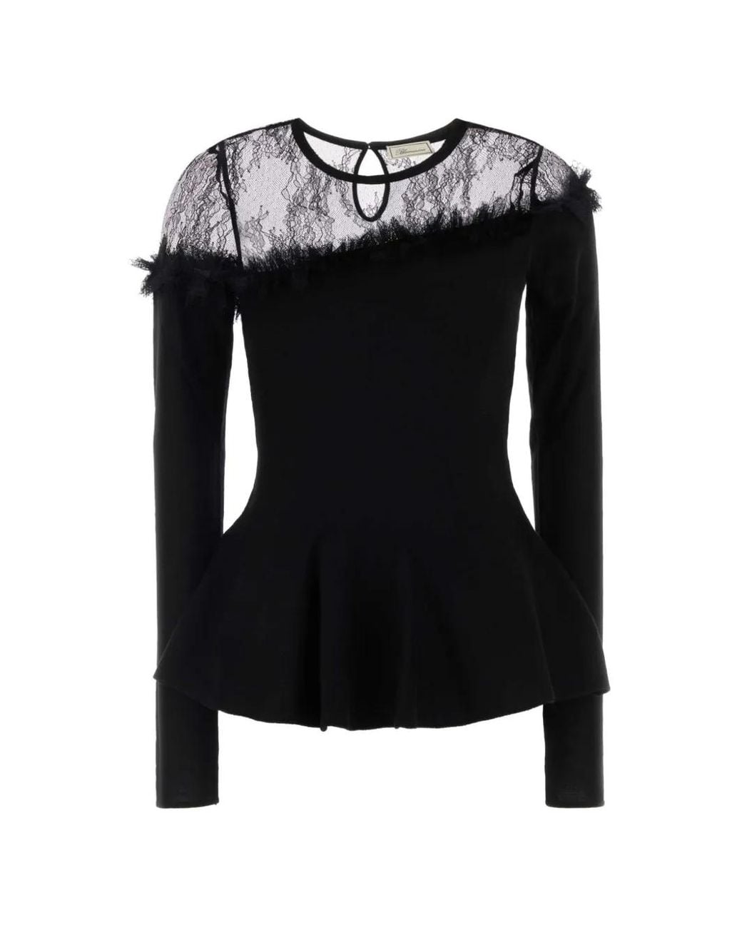 Blumarine Black Lace-Insert Peplum Sweater
