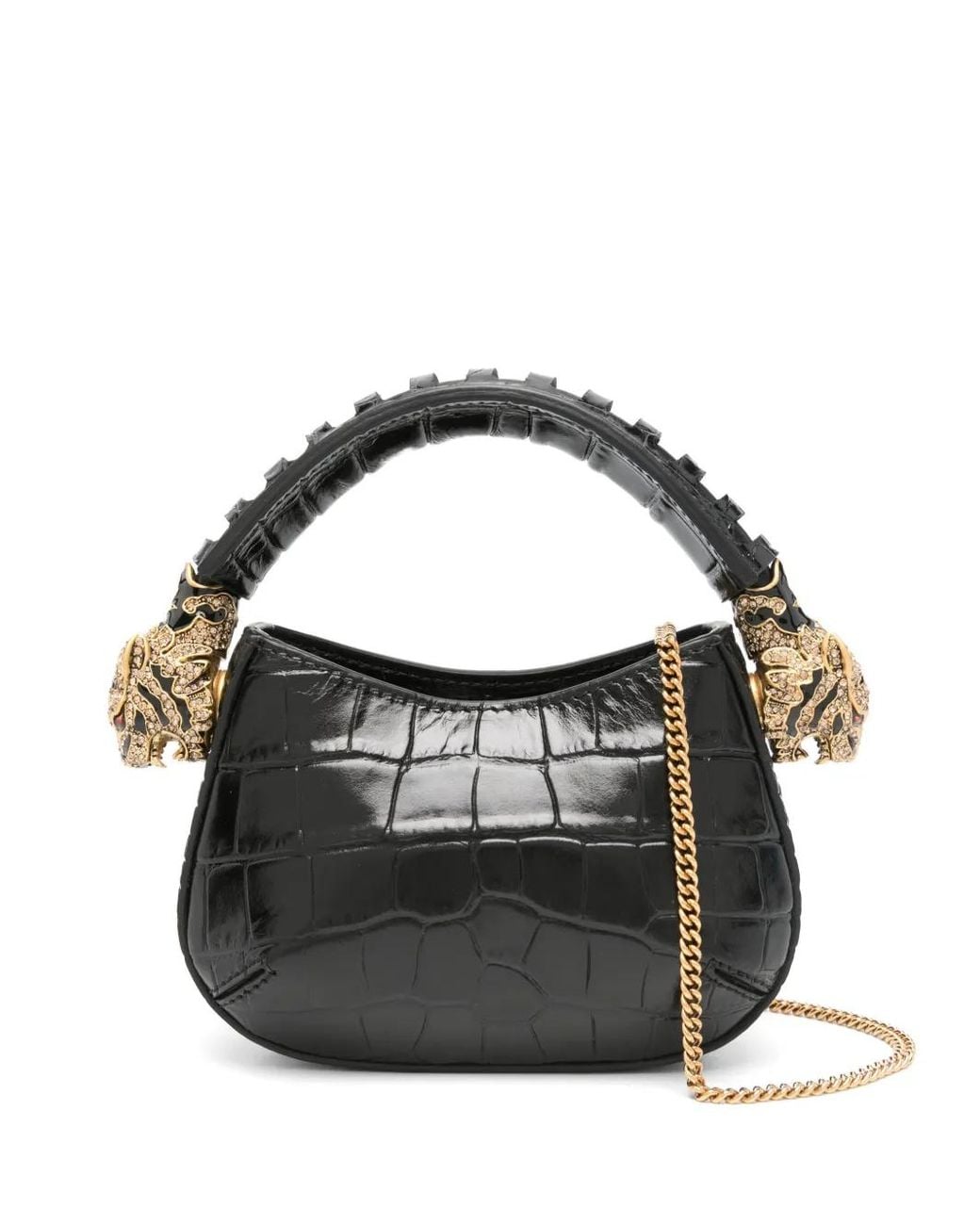 Roberto Cavalli Black Croc-Embossed Mini Bag