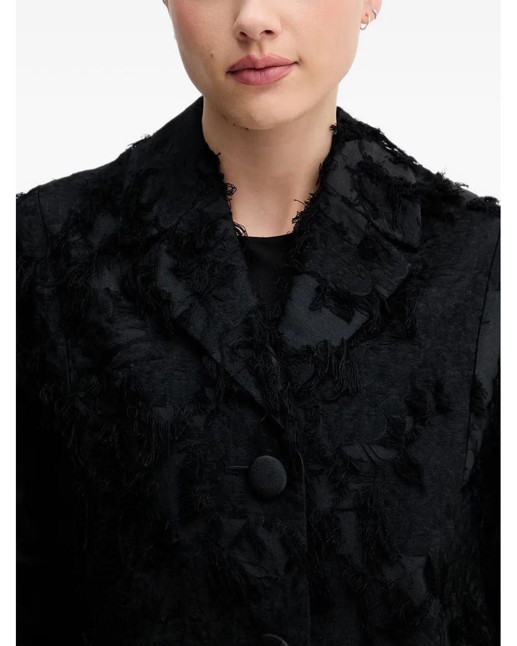 Sisley Black Fringed Jacquard Coat