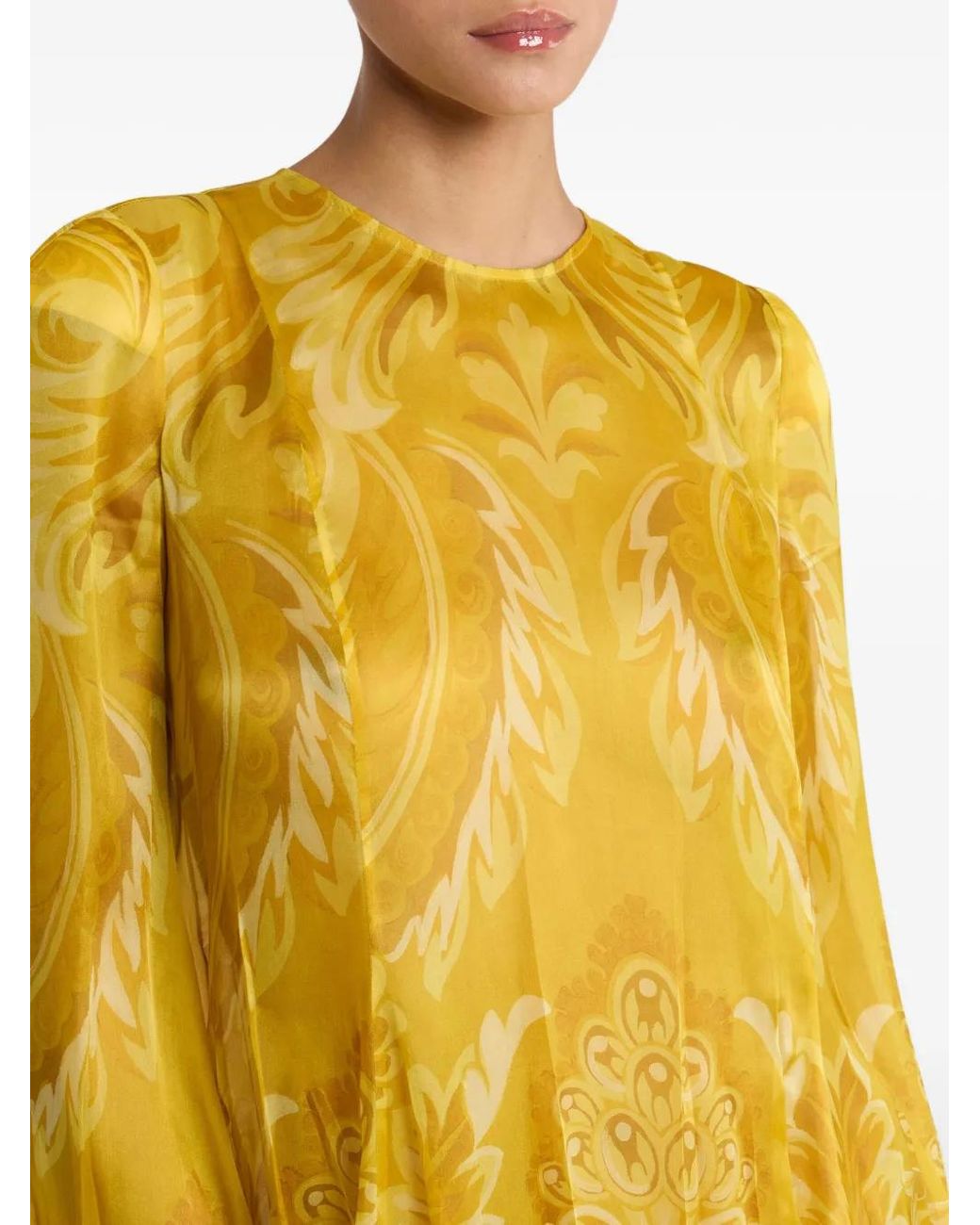 Etro Yellow Floral-Print Pleated Mini Dress