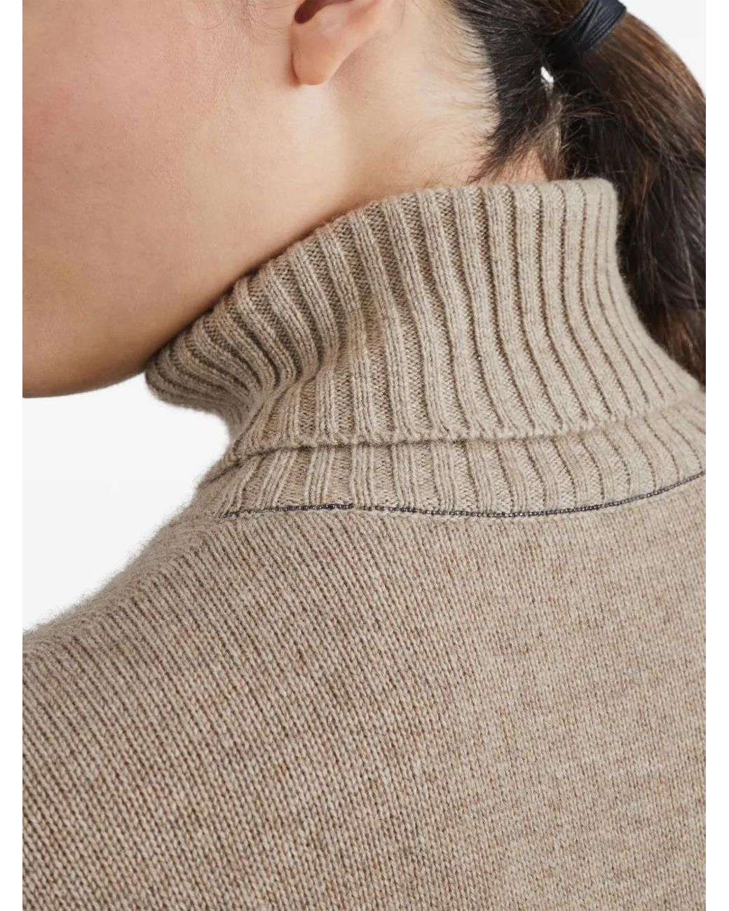 Brunello Cucinelli Natural Cashmere Dress With Precious Details