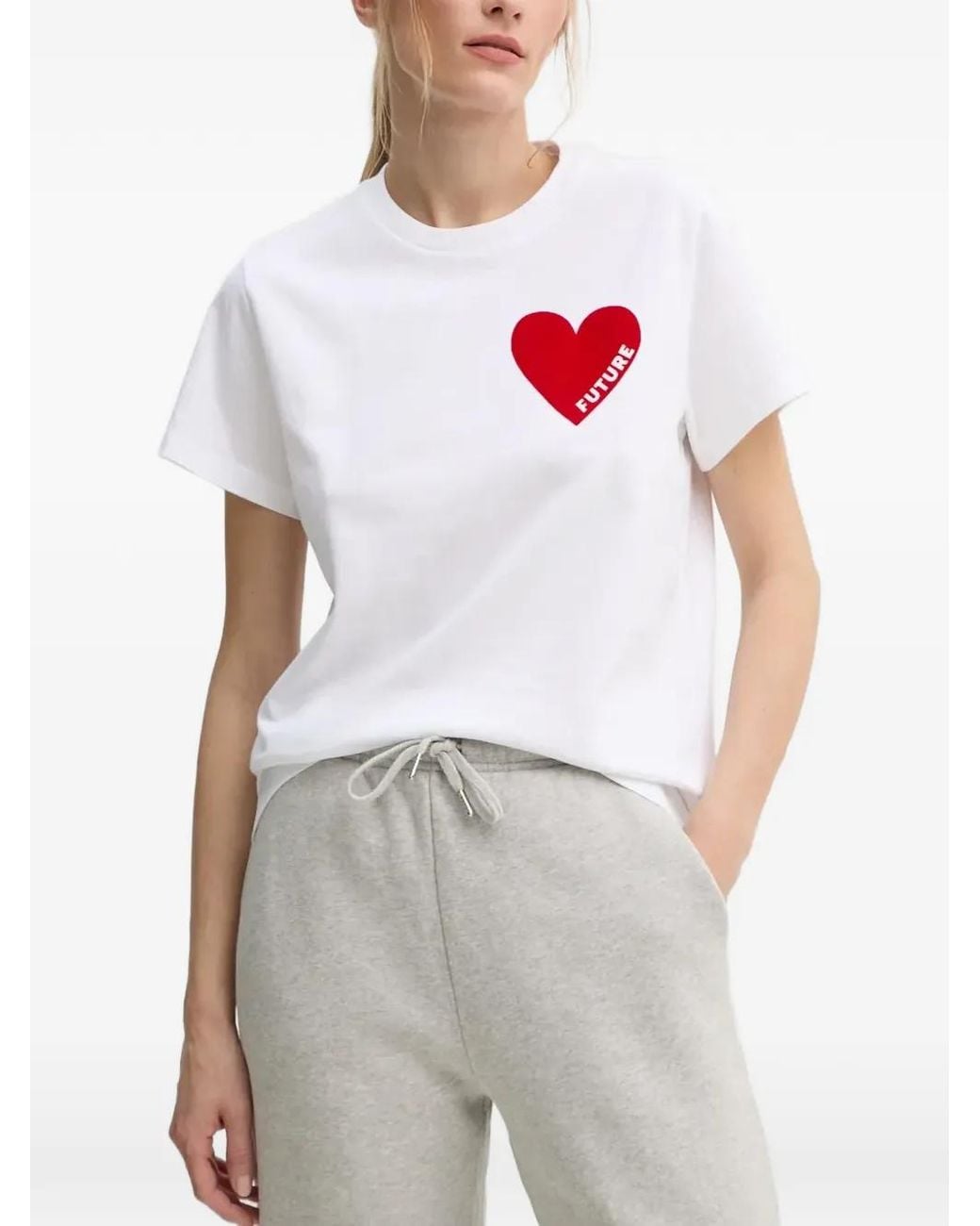 From Future White Heart-Motif T-Shirt