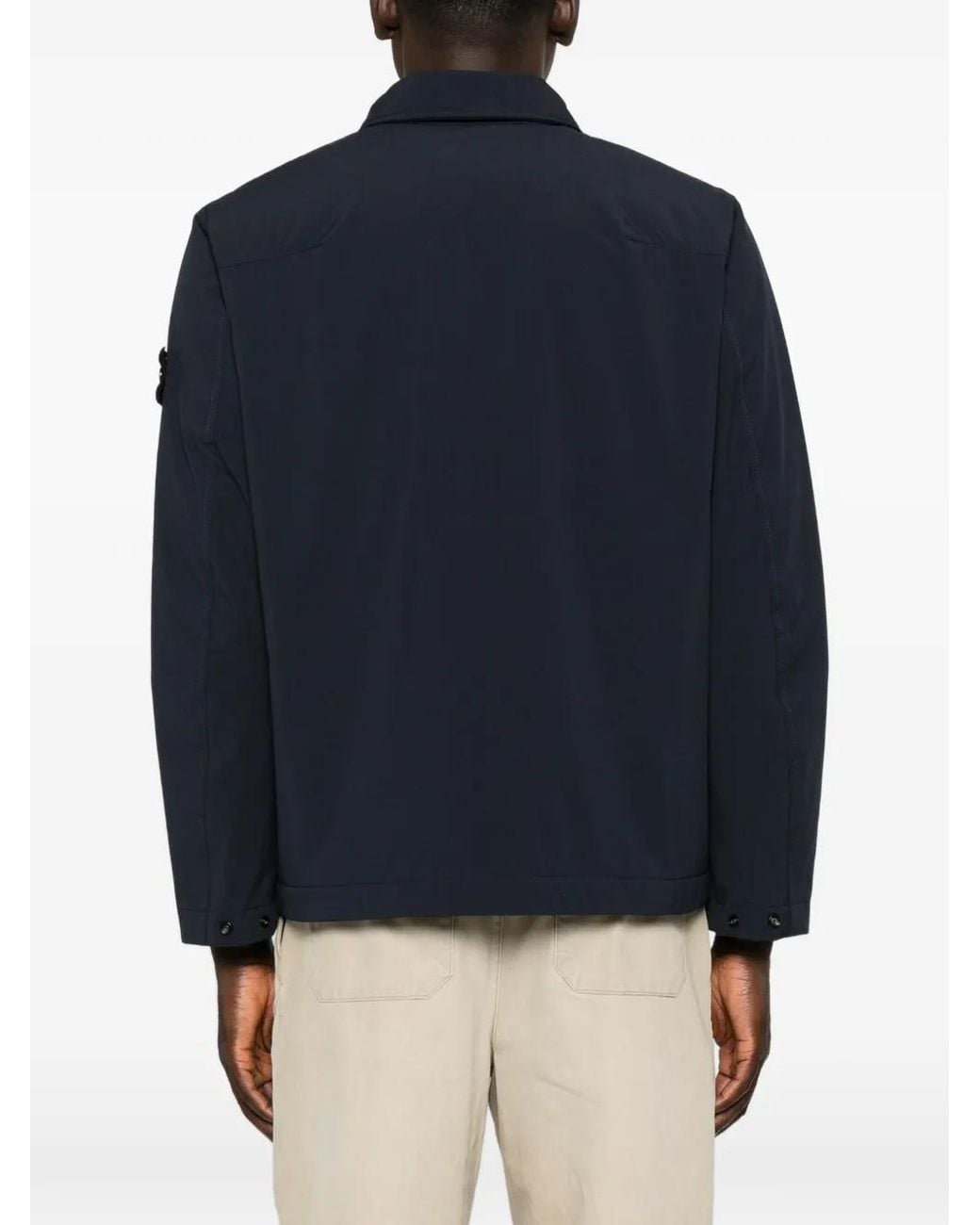 Stone Island Blue Logo-Patch Zip-Up Jacket for men
