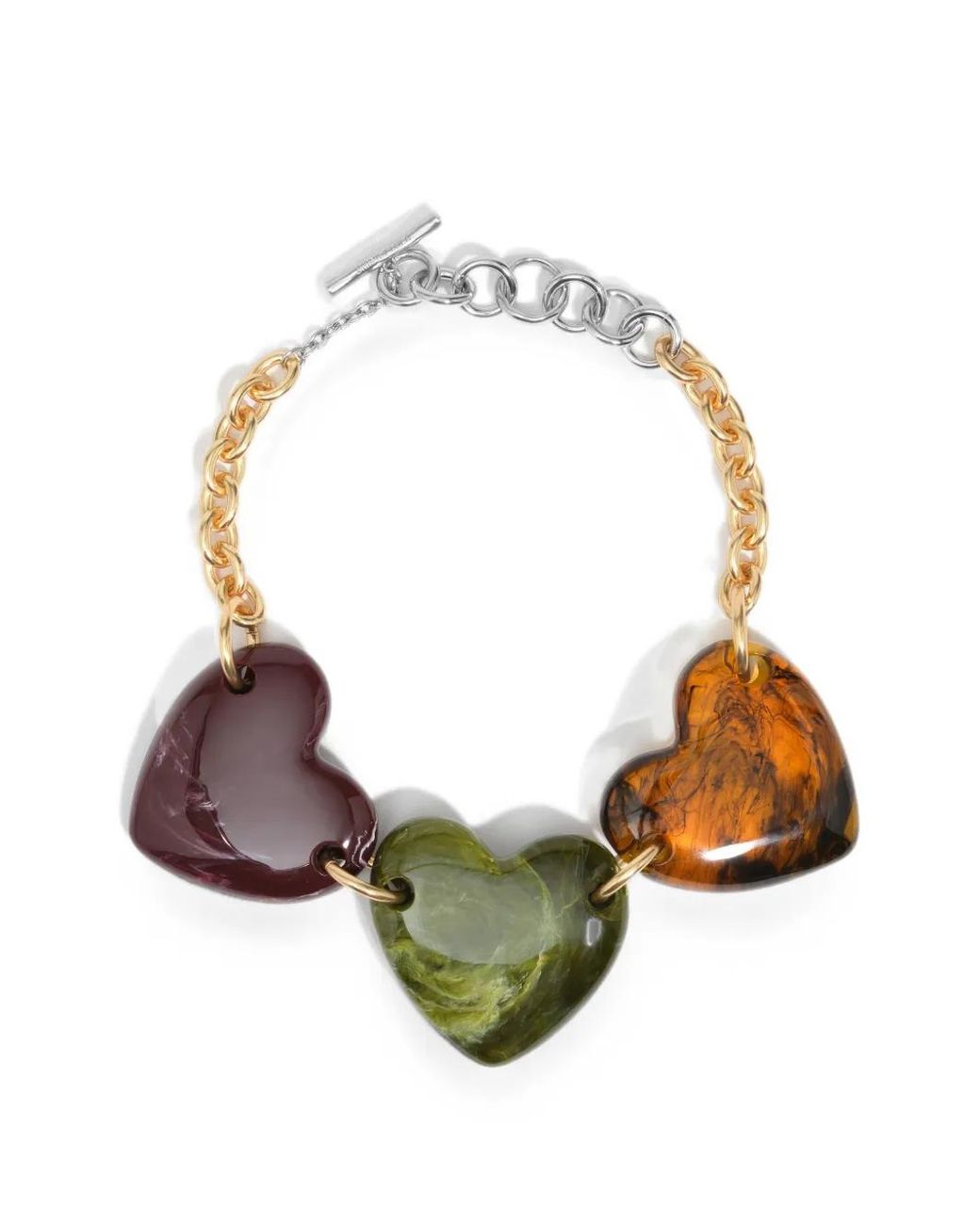 Bimba Y Lola Metallic Amber-Effect Resin Hearts Necklace
